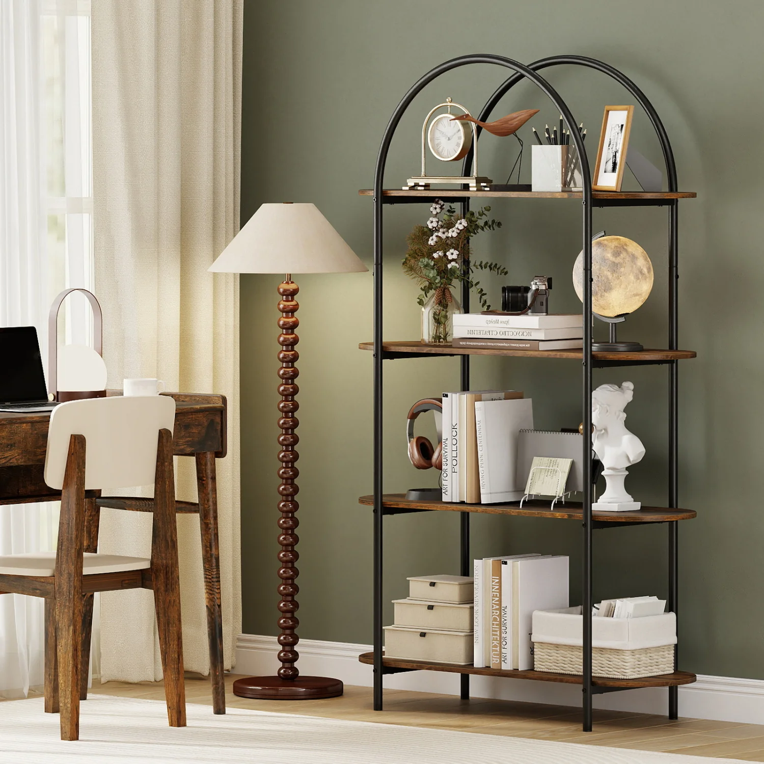 4-Tier Open Bookcase with Sturdy Metal Frame for Living Room-CF, Rustic Brown - Image 3