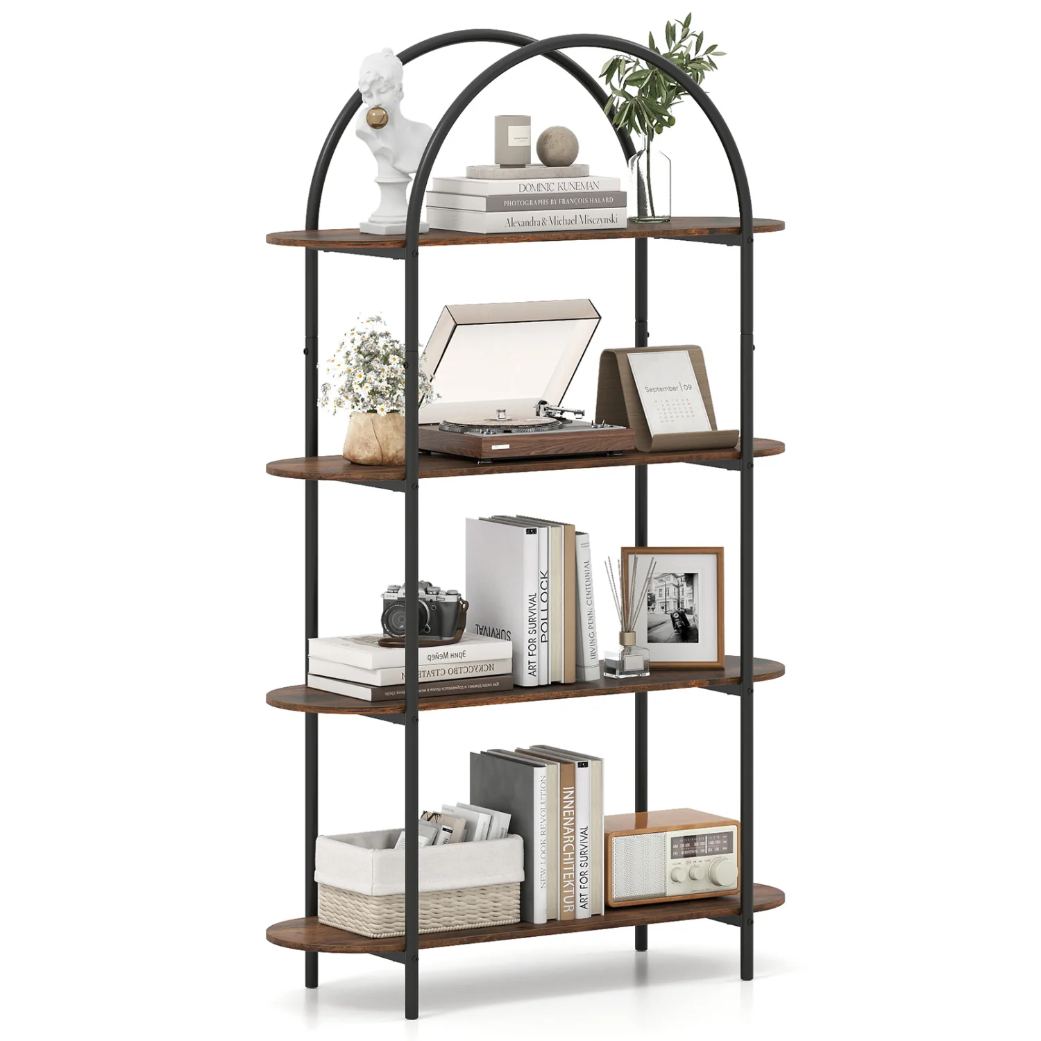 4-Tier Open Bookcase with Sturdy Metal Frame for Living Room-CF, Rustic Brown - Image 5