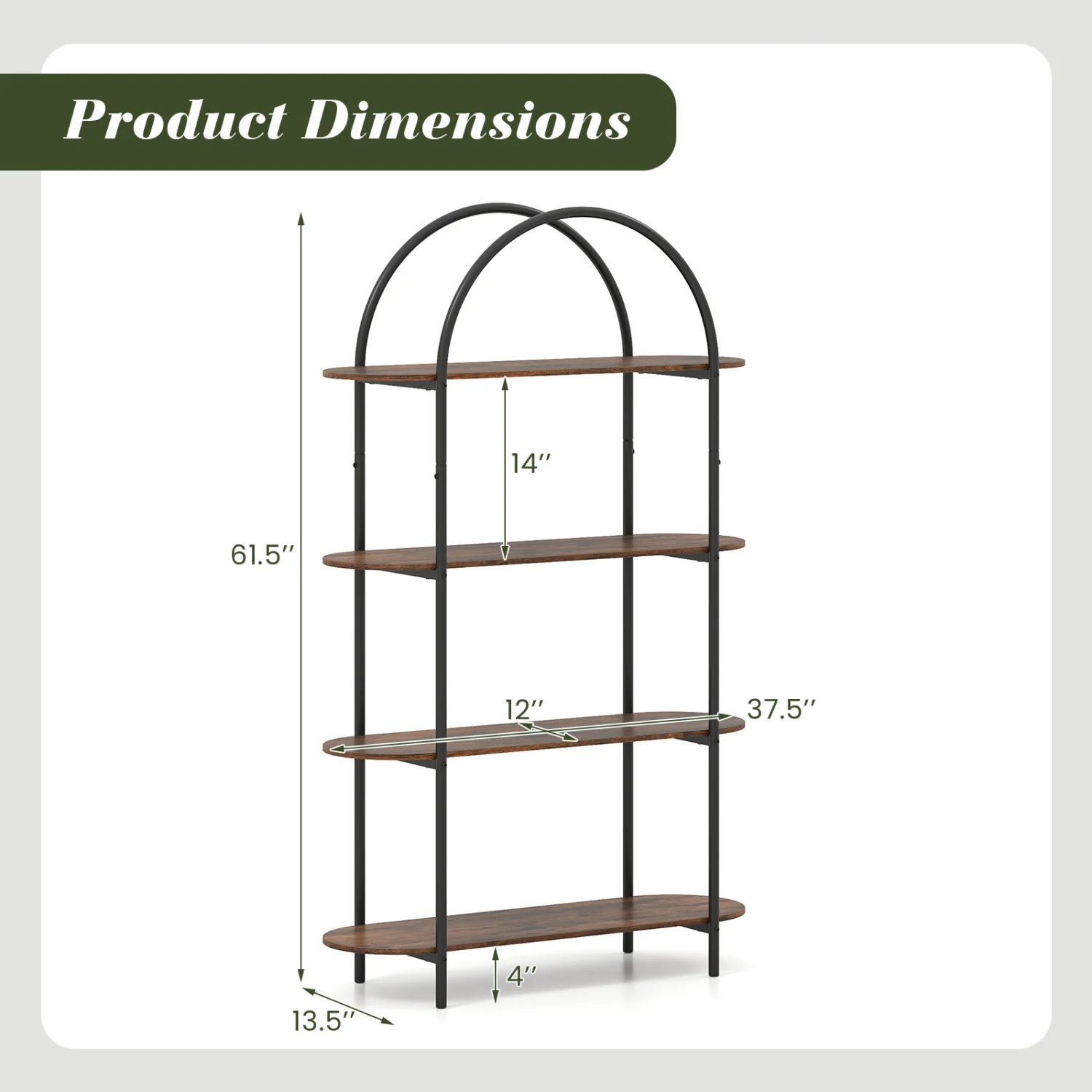 4-Tier Open Bookcase with Sturdy Metal Frame for Living Room-CF, Rustic Brown - Image 6