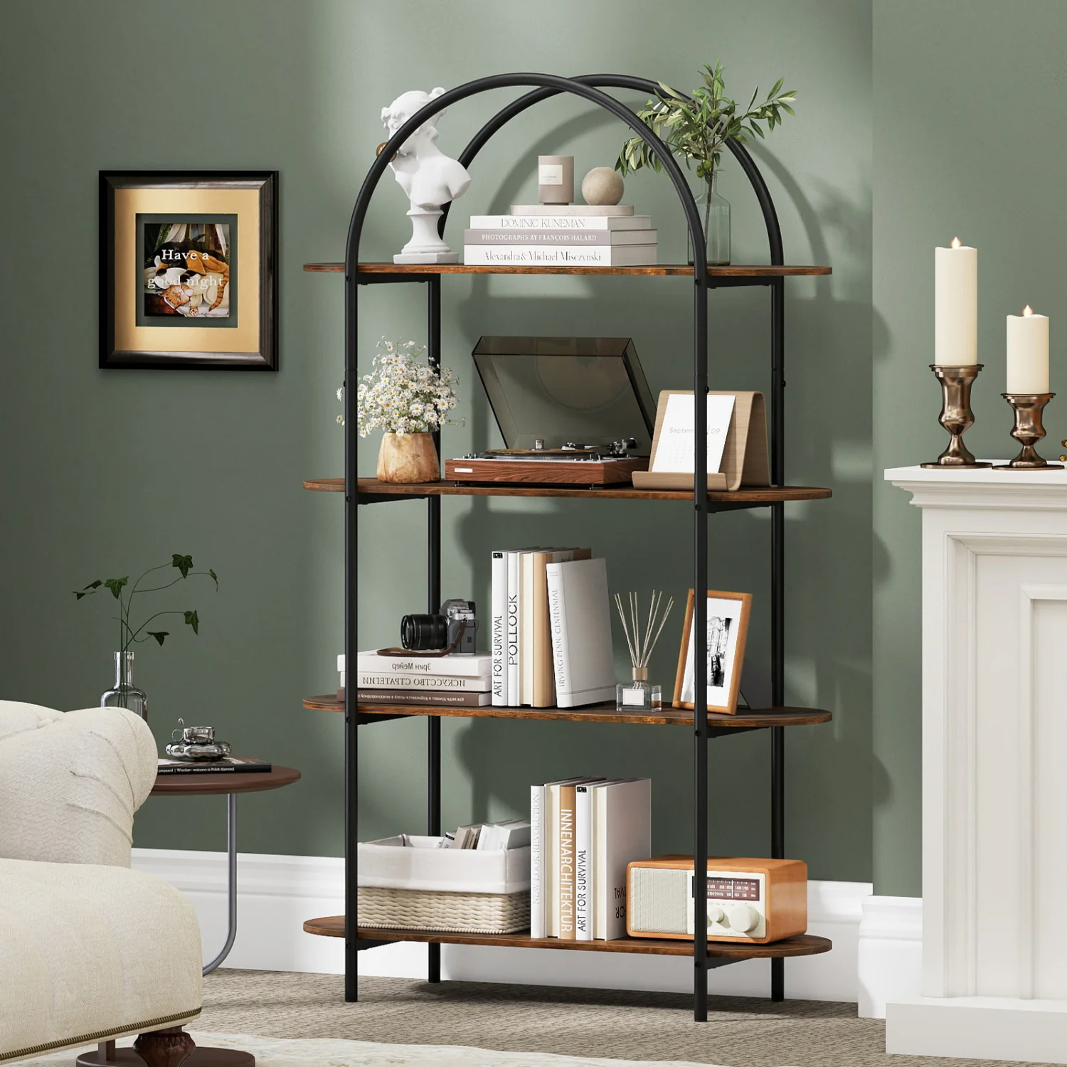 4-Tier Open Bookcase with Sturdy Metal Frame for Living Room-CF, Rustic Brown - Image 7