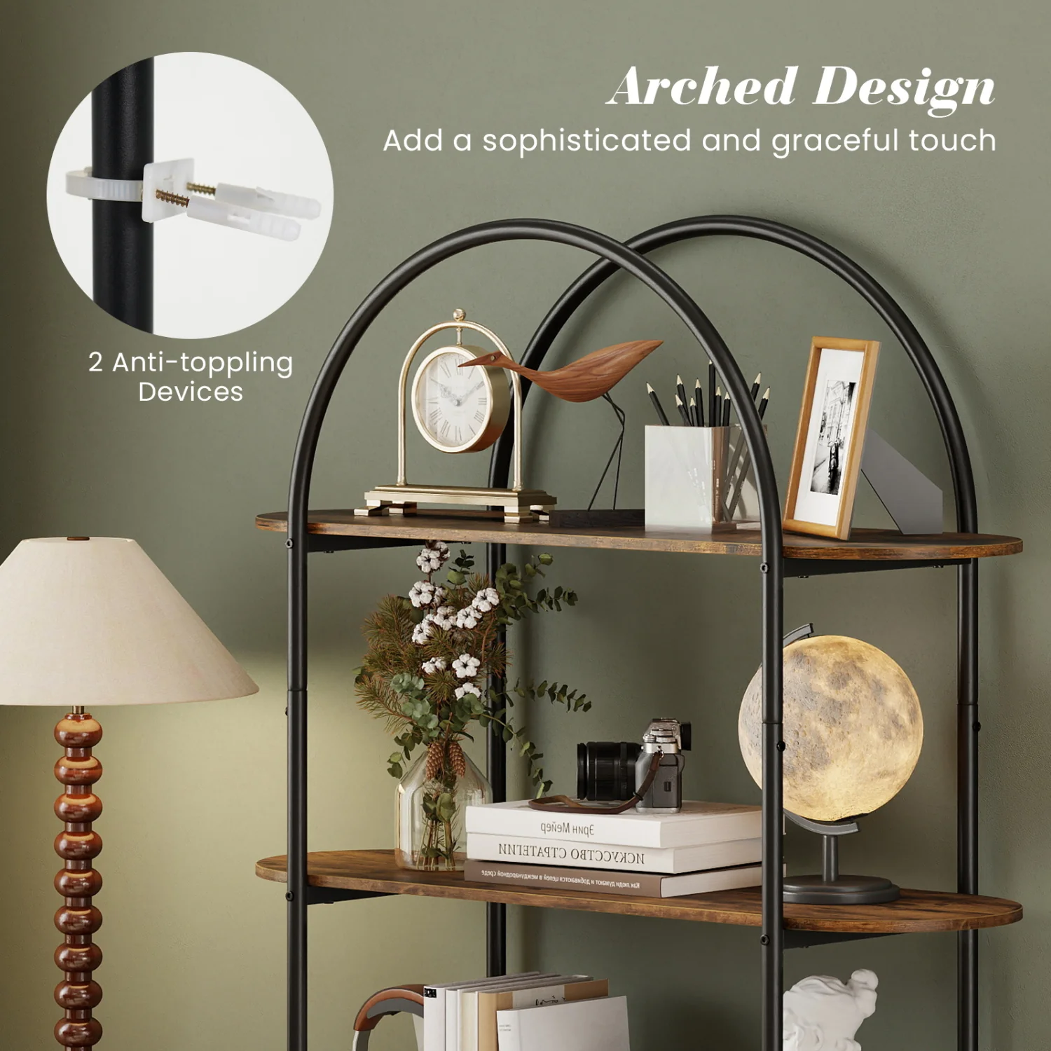 4-Tier Open Bookcase with Sturdy Metal Frame for Living Room-CF, Rustic Brown - Image 8