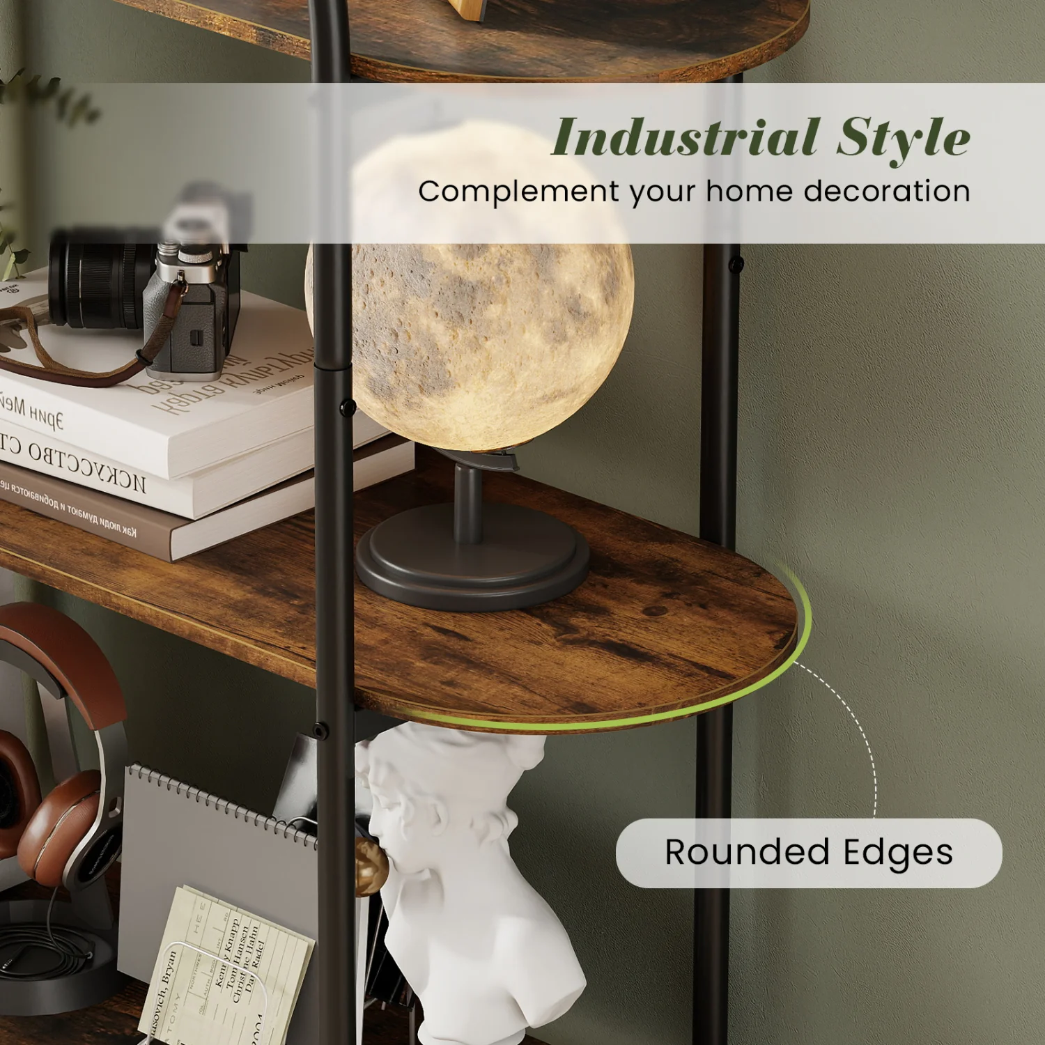 4-Tier Open Bookcase with Sturdy Metal Frame for Living Room-CF, Rustic Brown - Image 9
