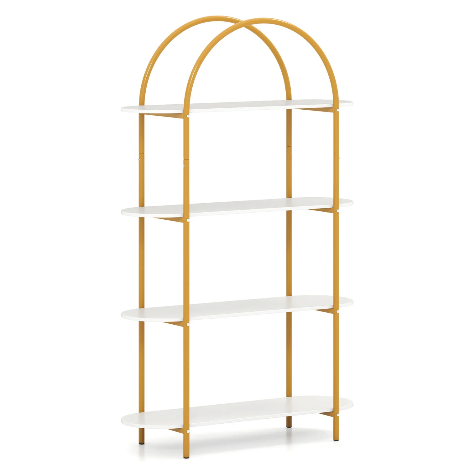 4-Tier Open Bookcase with Sturdy Metal Frame for Living Room-WH, White & Golden