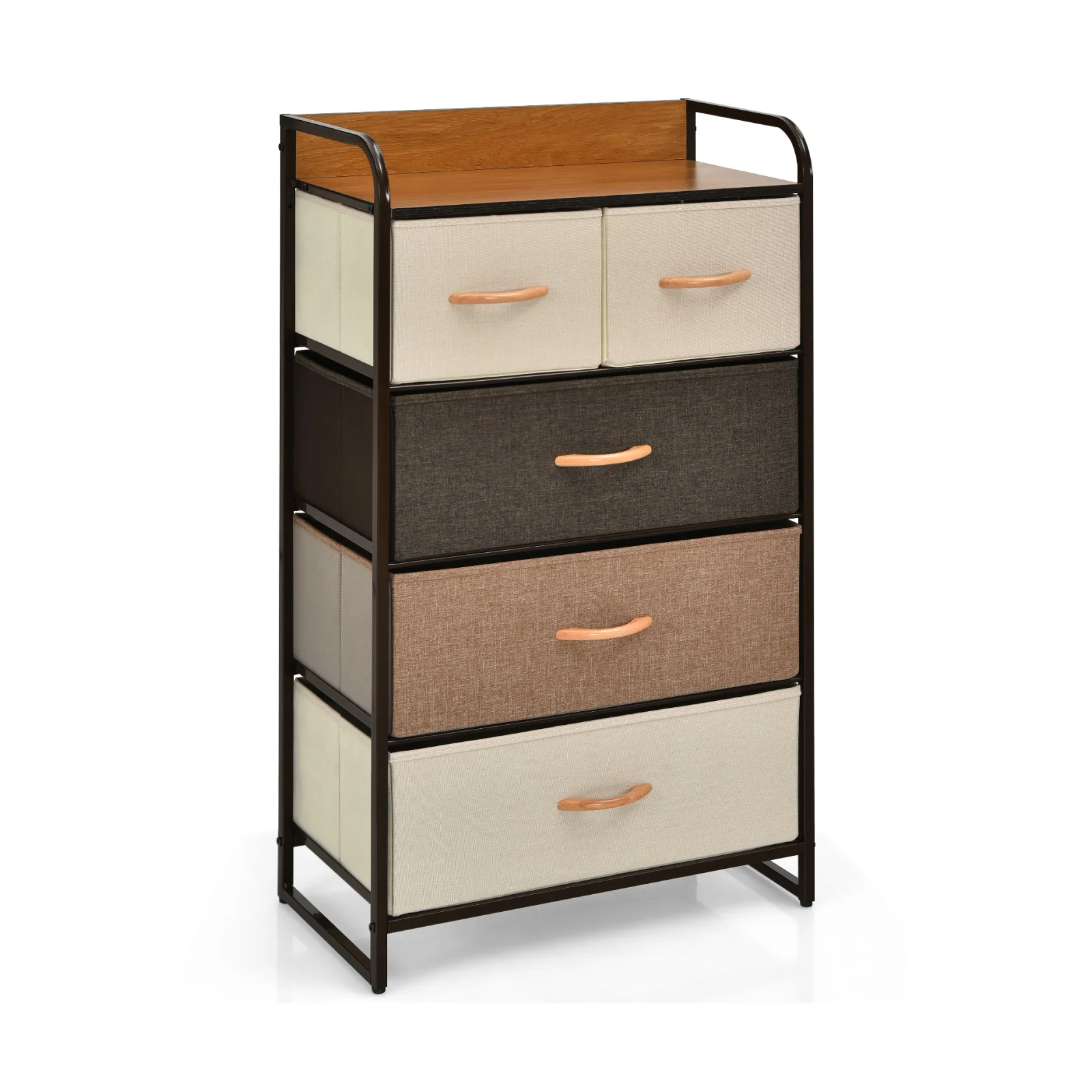 4-Tier Organizer Tower, Steel Frame, Wooden Top, 5-Drawer Dresser, Multicolor - Image 4