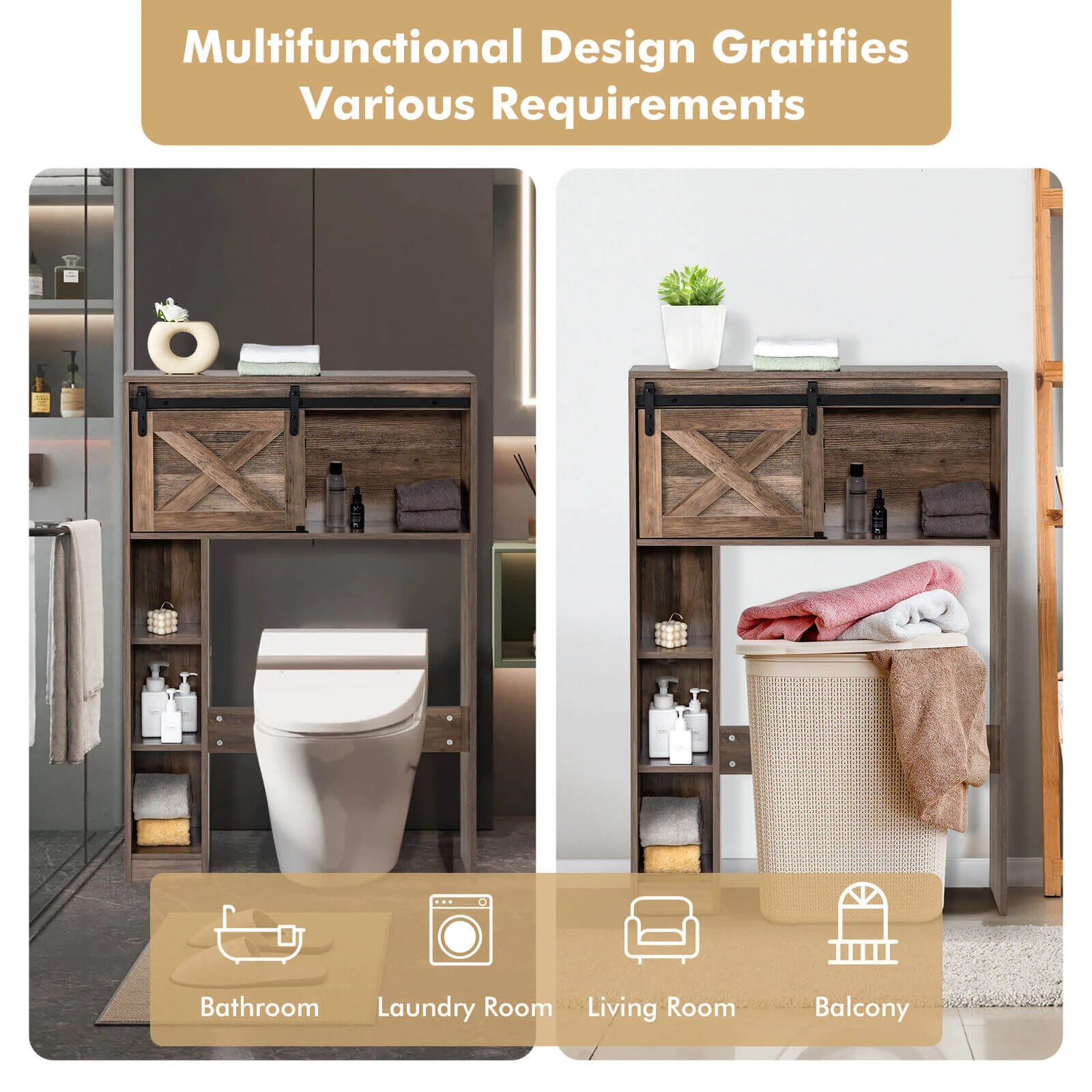 4-Tier Over The Toilet Storage Cabinet, Brown - Image 10