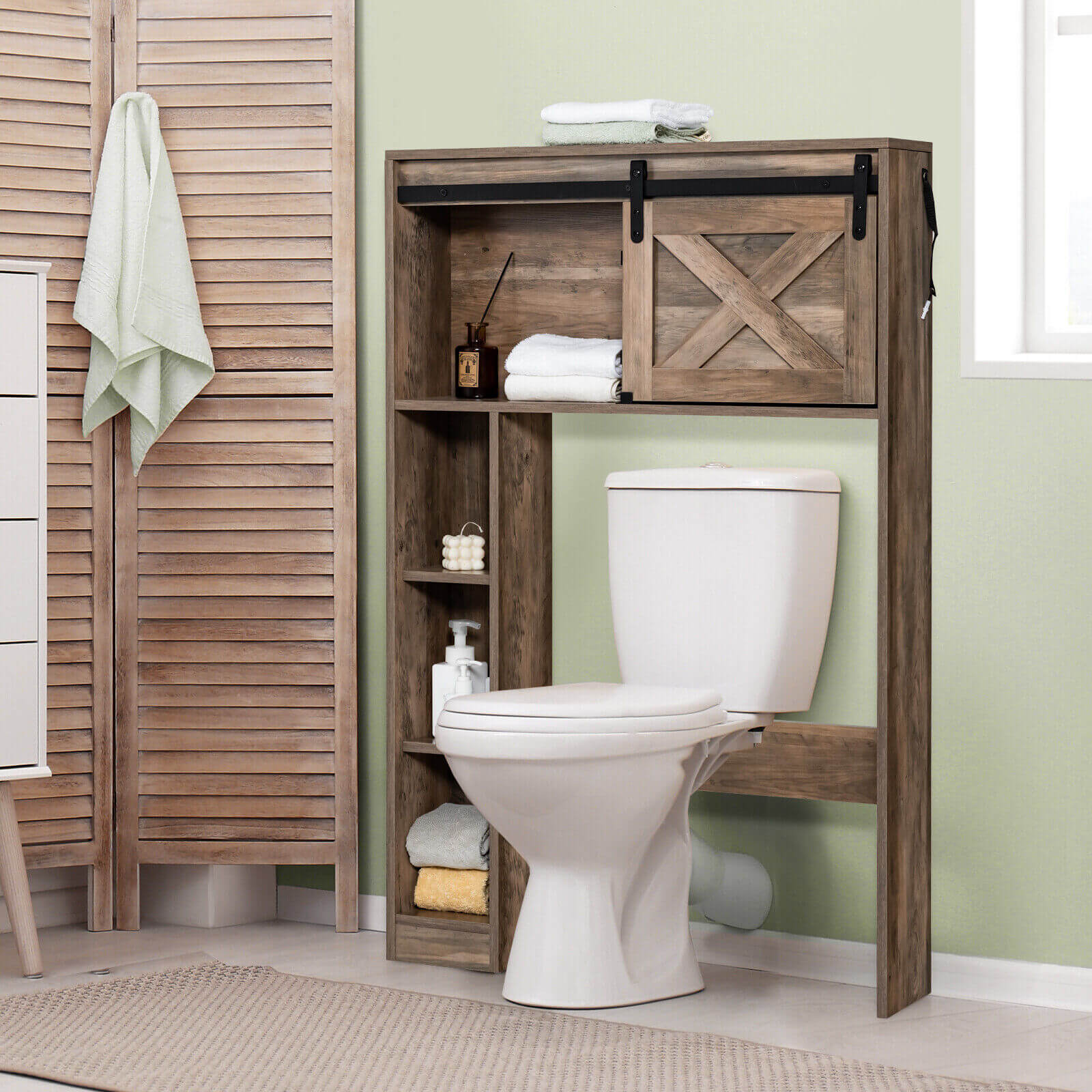 4-Tier Over The Toilet Storage Cabinet, Brown - Image 2