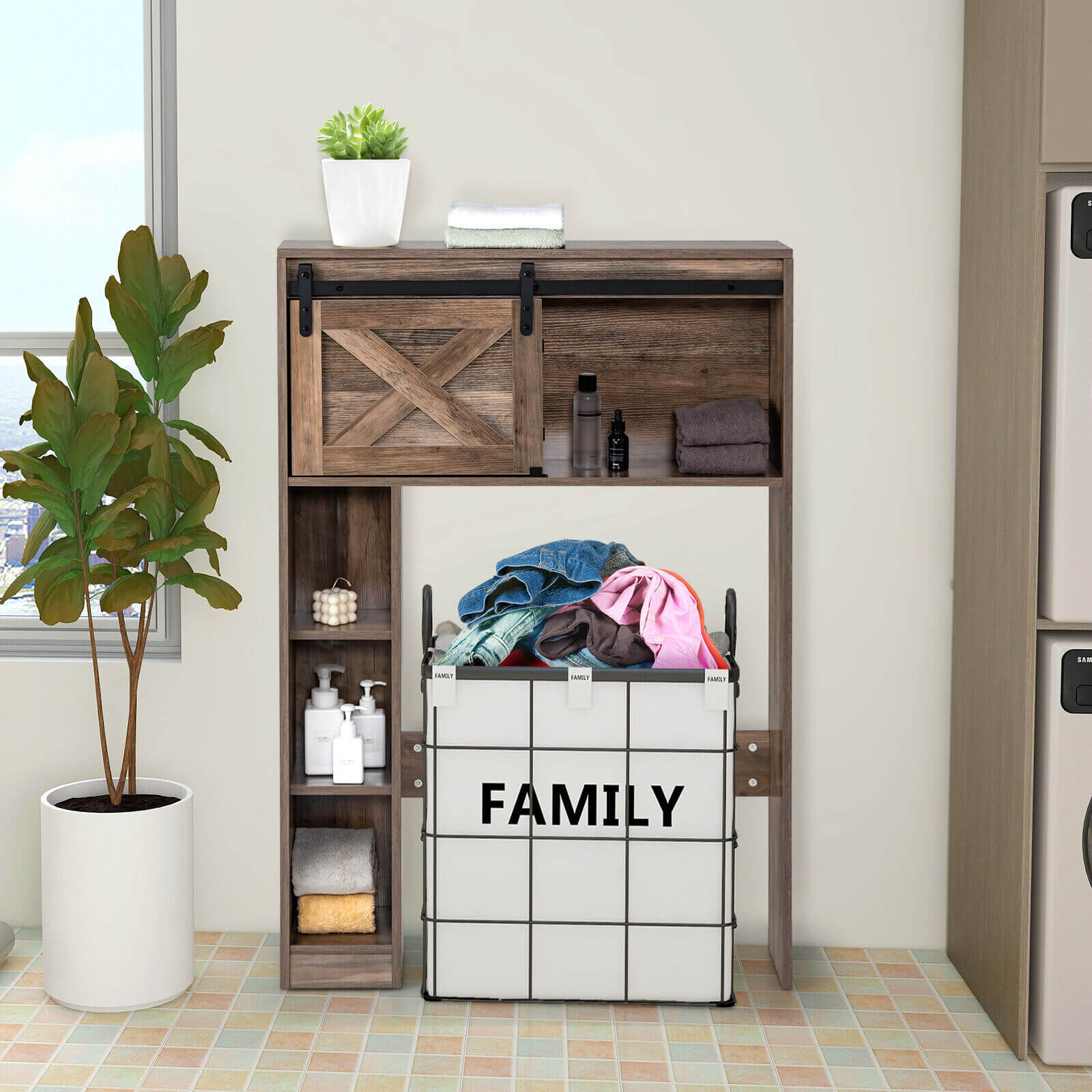 4-Tier Over The Toilet Storage Cabinet, Brown - Image 3