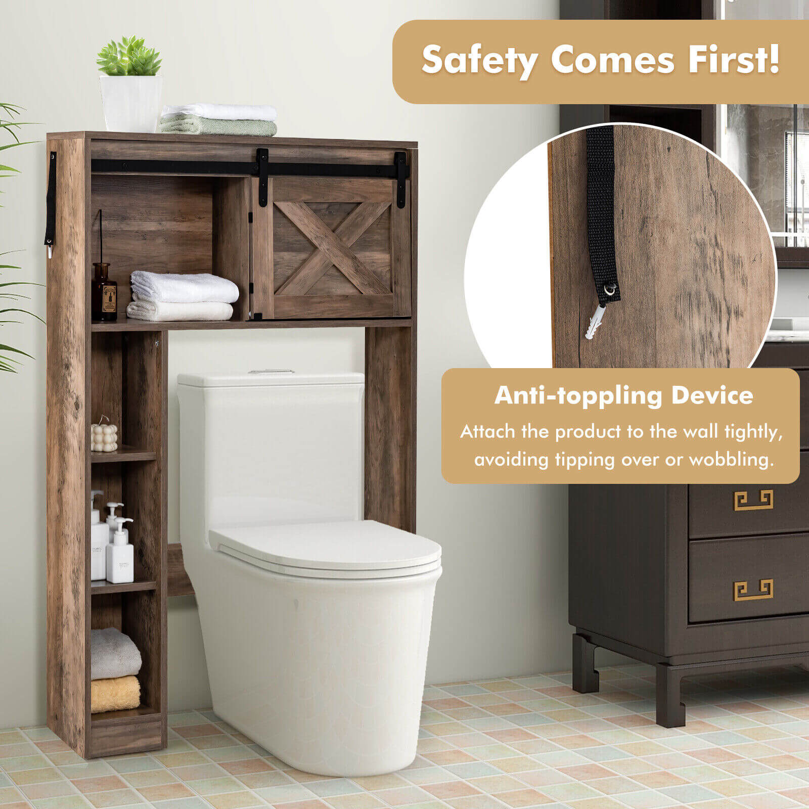 4-Tier Over The Toilet Storage Cabinet, Brown - Image 7