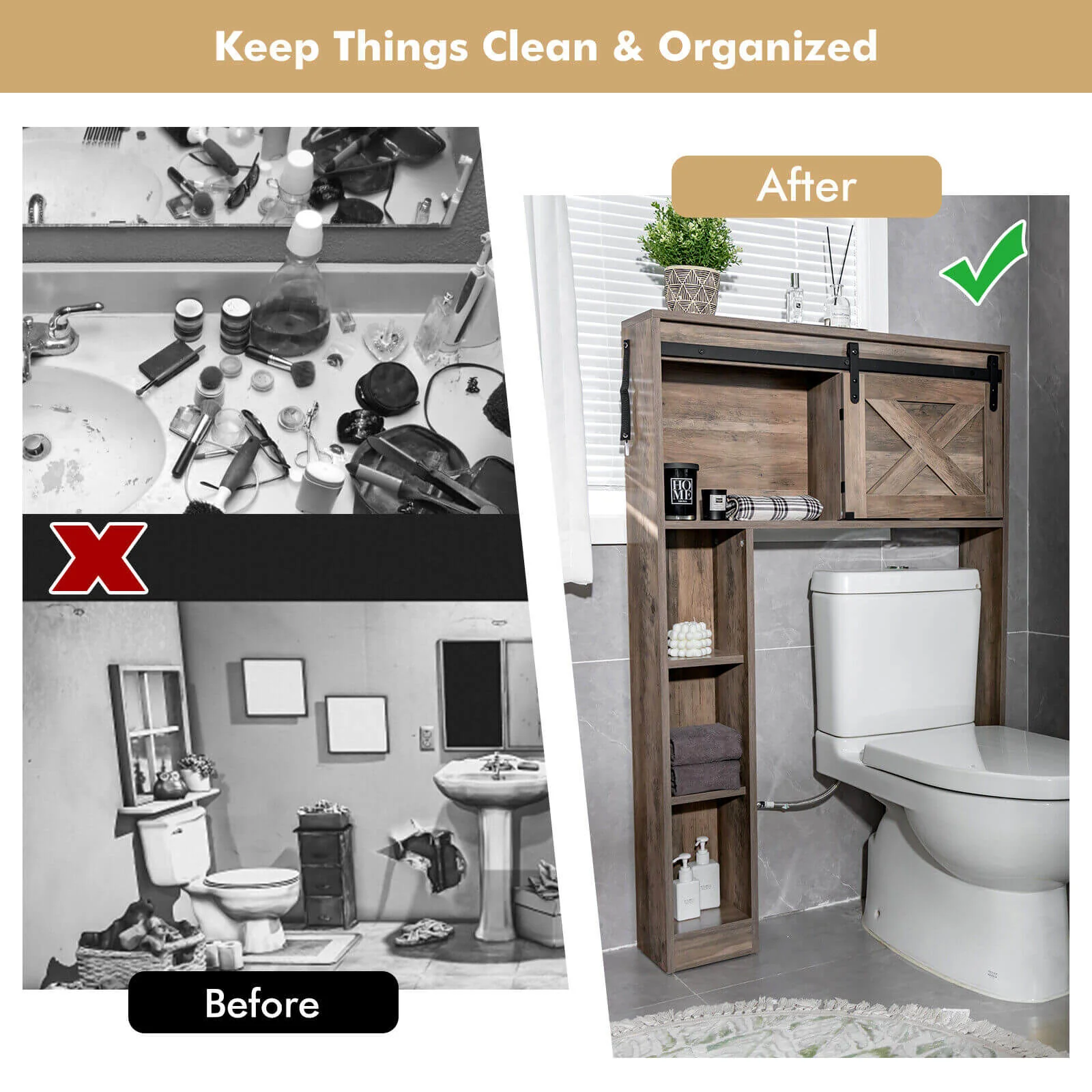 4-Tier Over The Toilet Storage Cabinet, Brown - Image 9