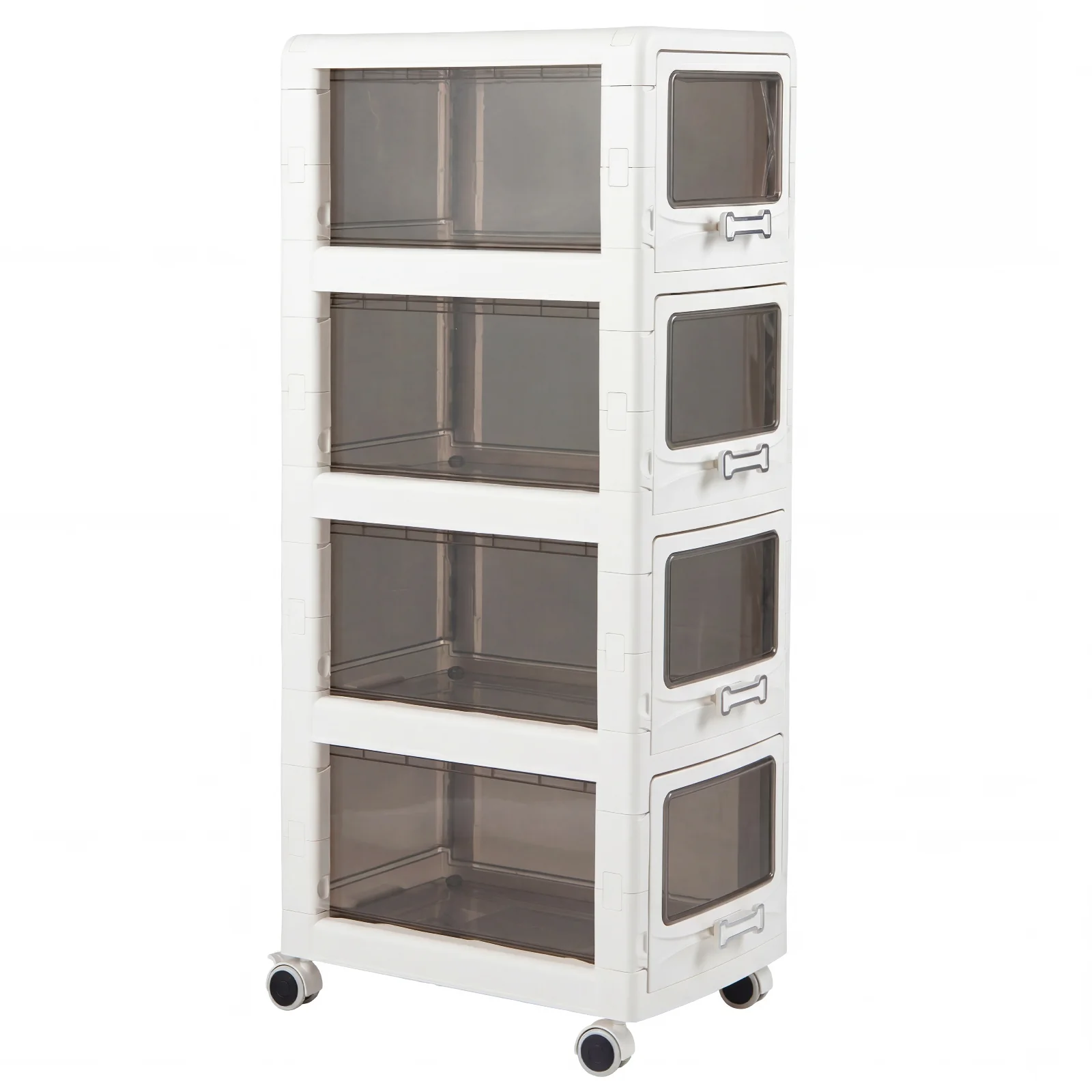 4-Tier Plastic Drawer Storage Organizer, Rolling Cart, Lockable Wheels