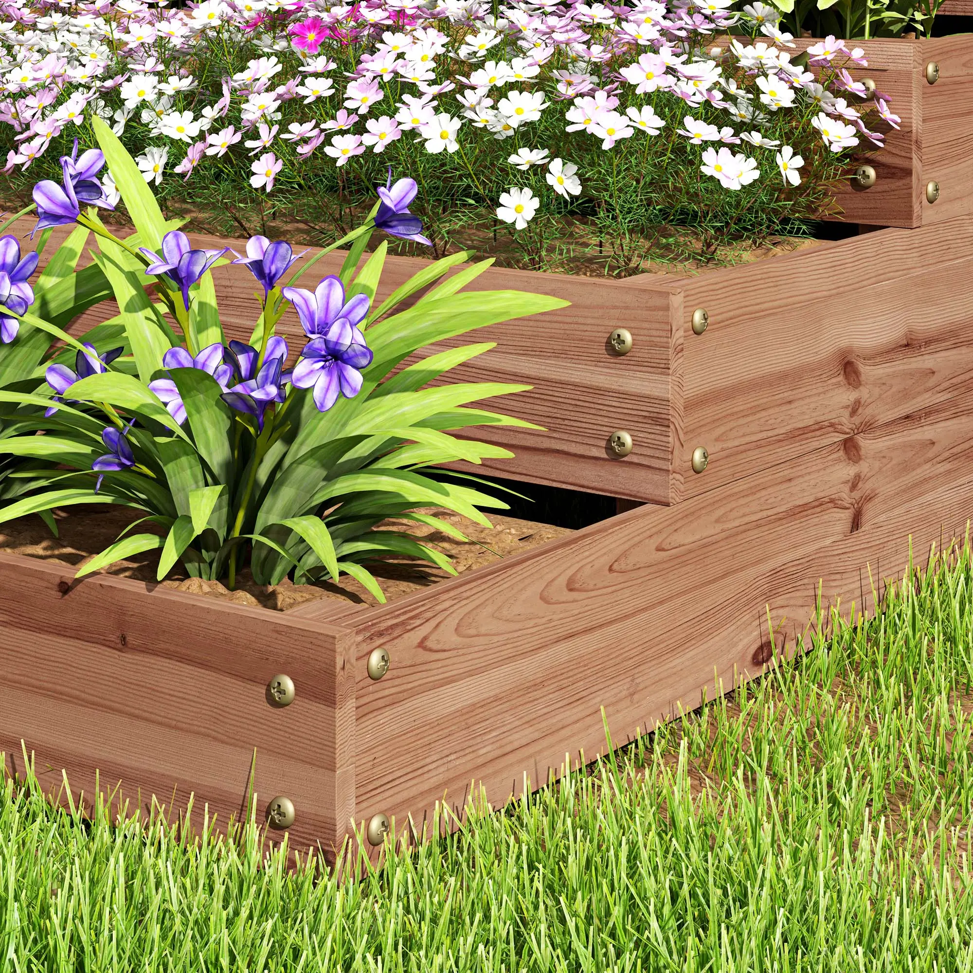 4-Tier Raised Garden Bed, Wooden Elevated Planter Box with Liner, Dark Brown - Image 10