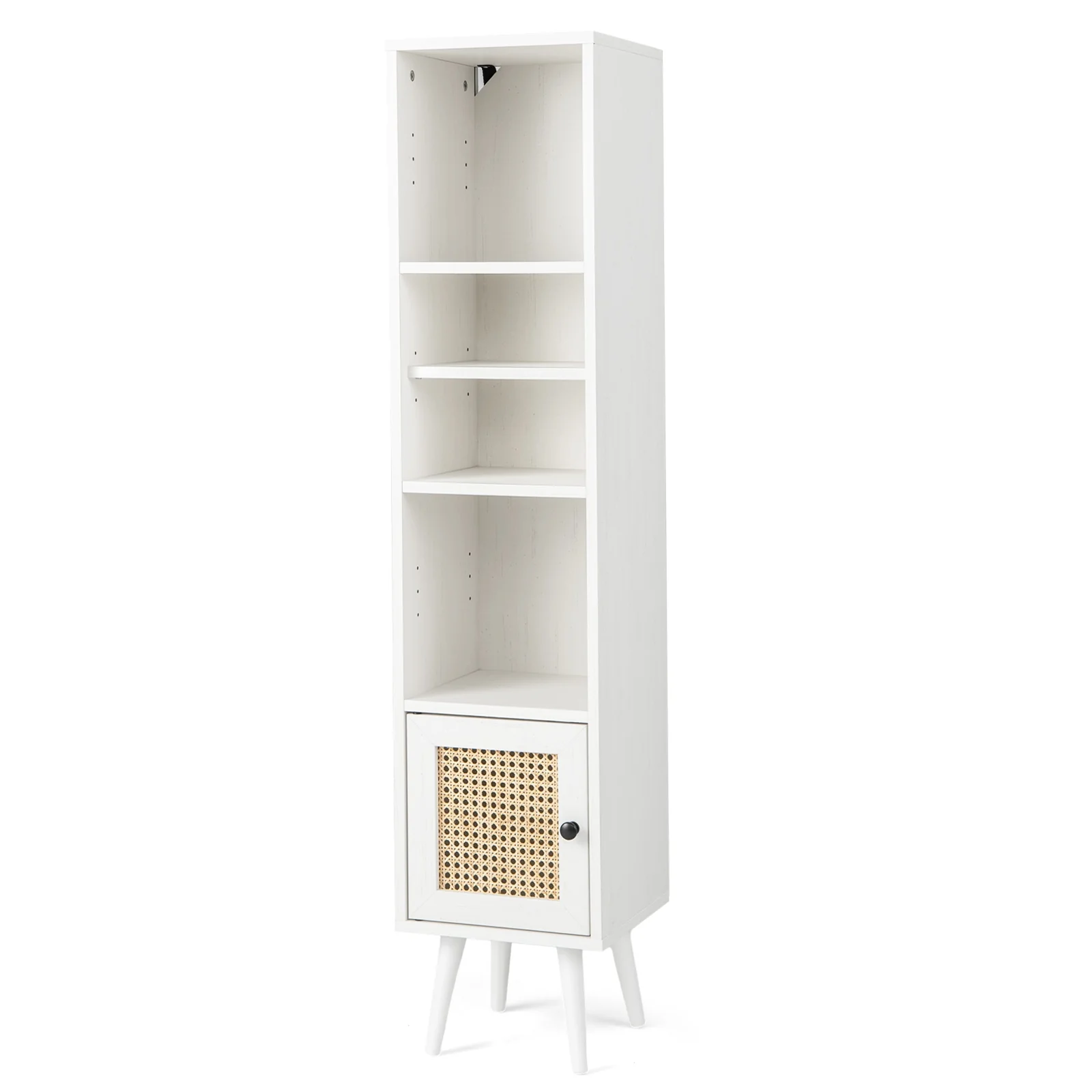 4-Tier Rattan Storage Cabinet, Slim Design, White - Image 5