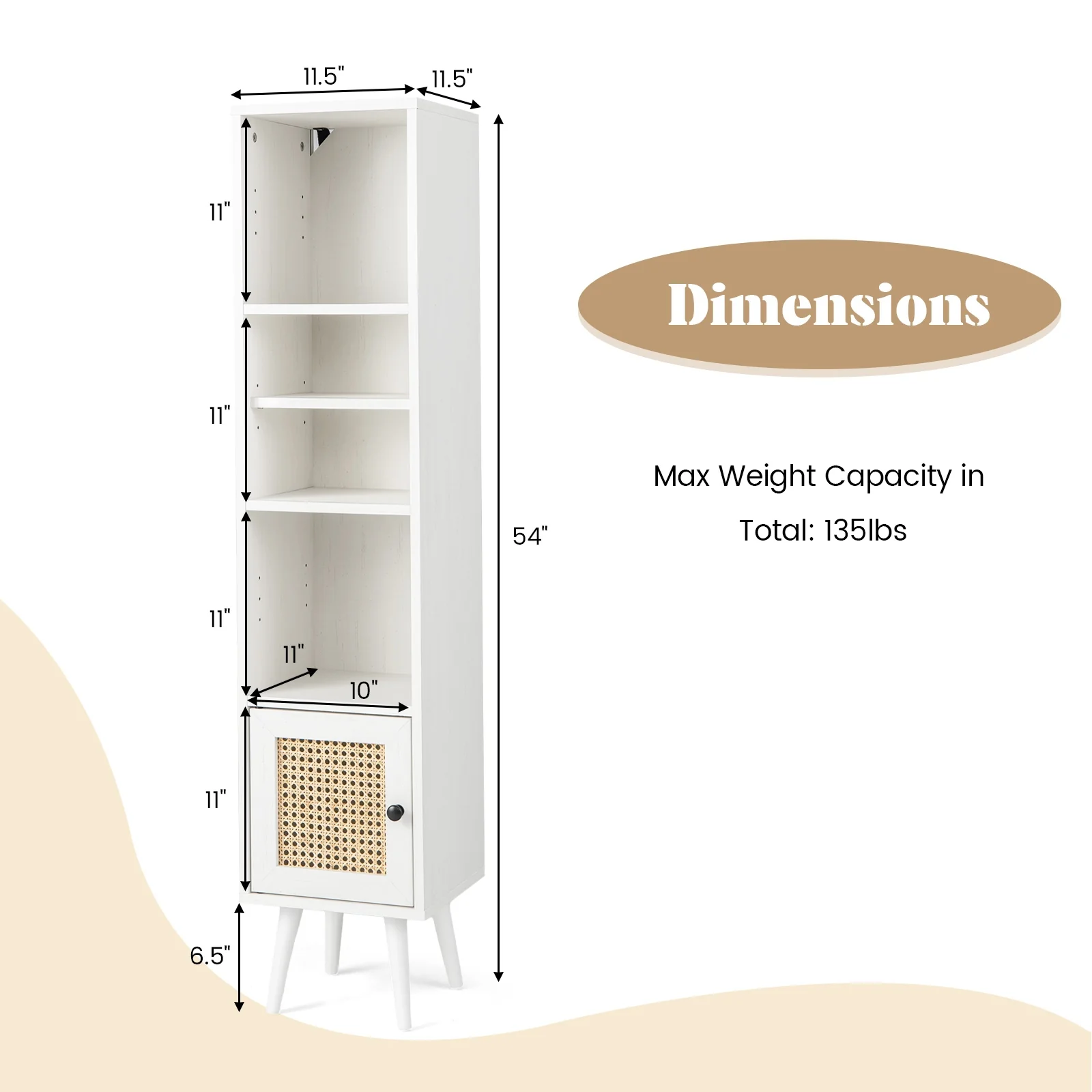 4-Tier Rattan Storage Cabinet, Slim Design, White - Image 6