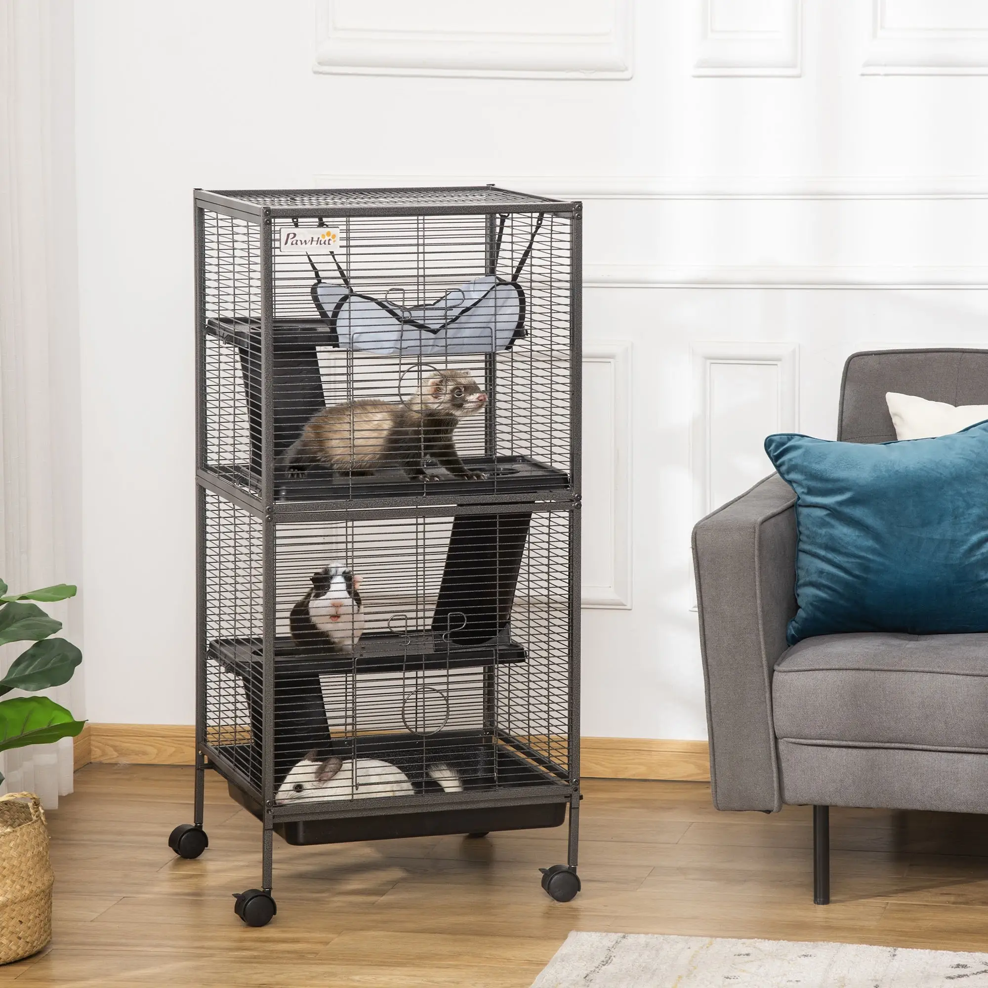 4-Tier Rolling Small Animal Cage, Guinea Pig, Ferret, Chinchilla, Rabbit - Image 2