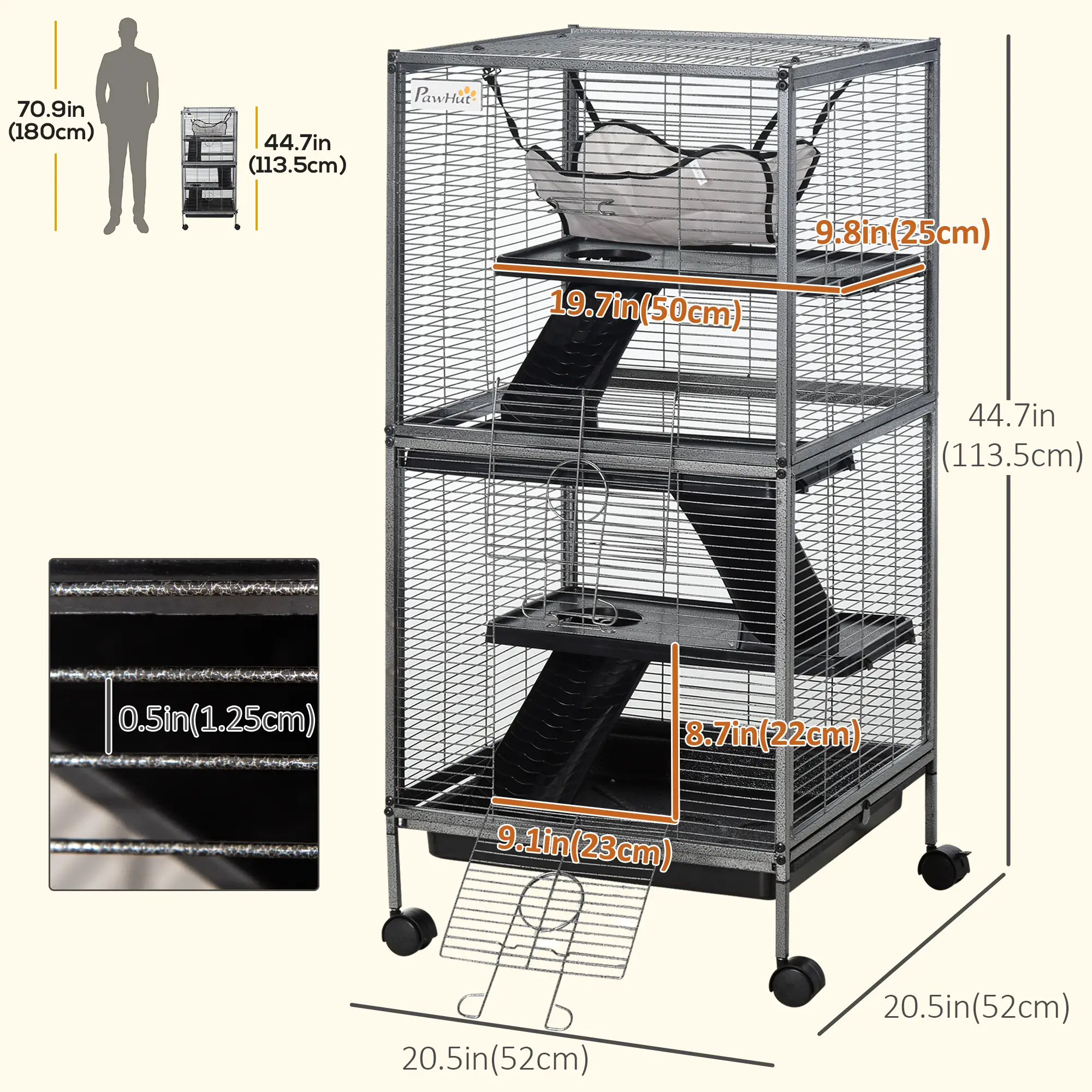 4-Tier Rolling Small Animal Cage, Guinea Pig, Ferret, Chinchilla, Rabbit - Image 3