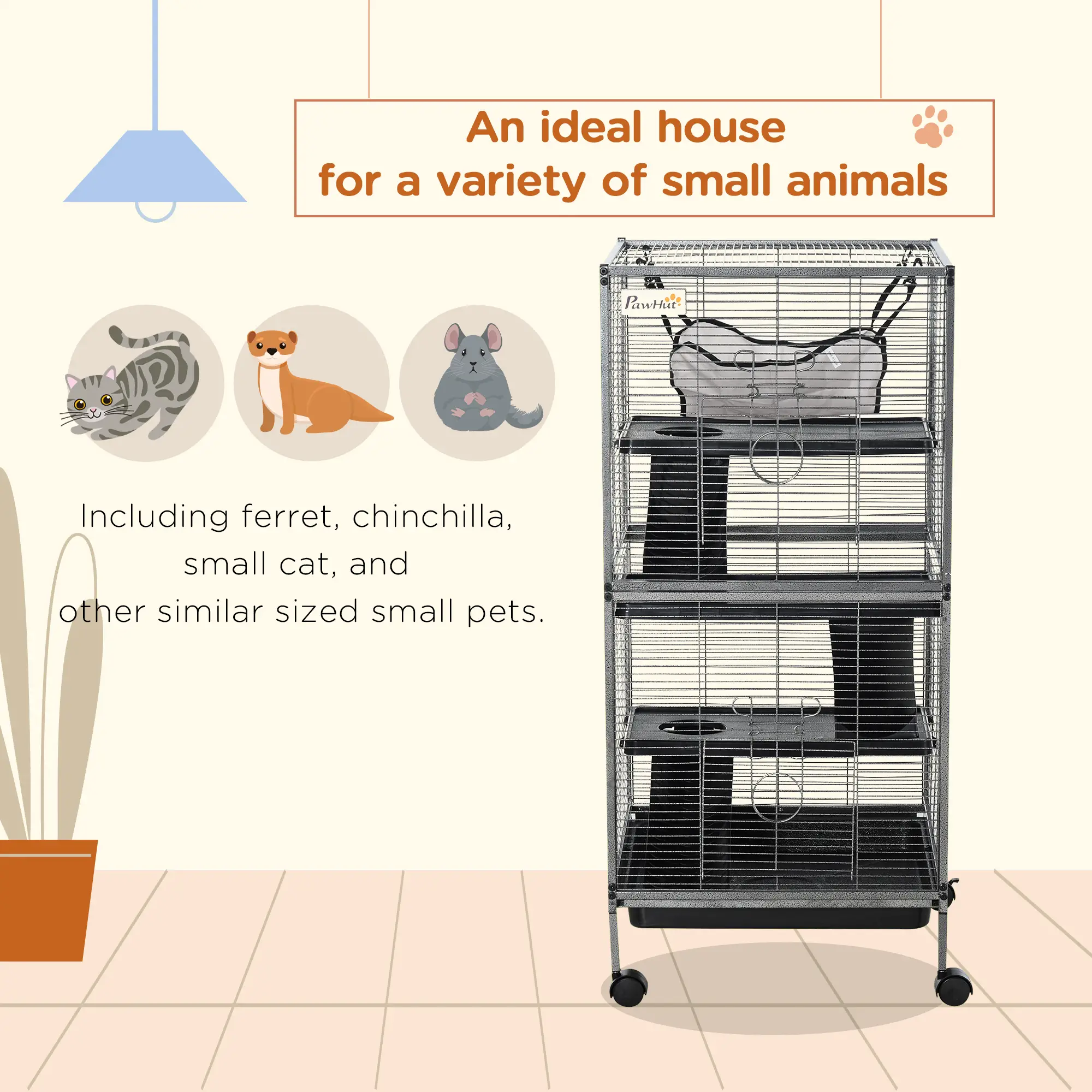 4-Tier Rolling Small Animal Cage, Guinea Pig, Ferret, Chinchilla, Rabbit - Image 4
