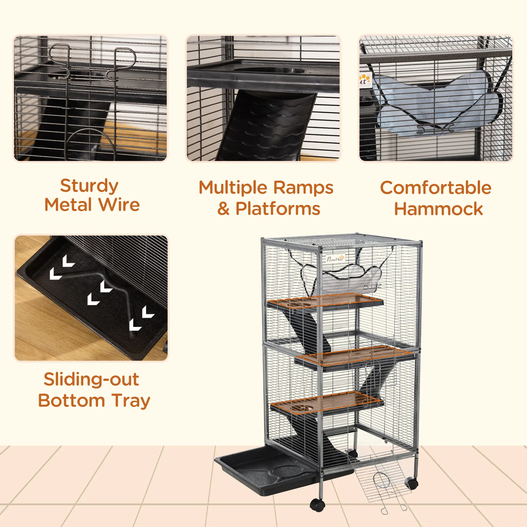 4-Tier Rolling Small Animal Cage, Guinea Pig, Ferret, Chinchilla, Rabbit - Image 6