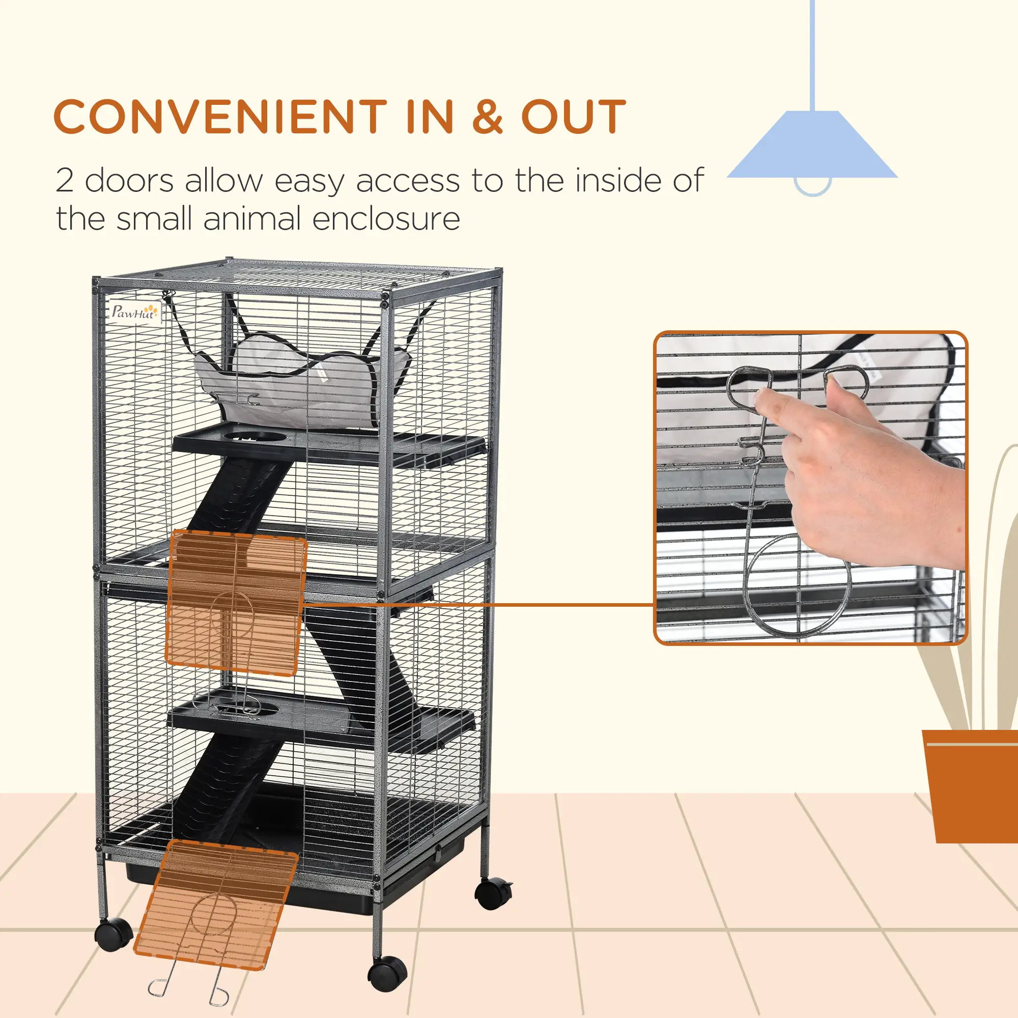 4-Tier Rolling Small Animal Cage, Guinea Pig, Ferret, Chinchilla, Rabbit - Image 7