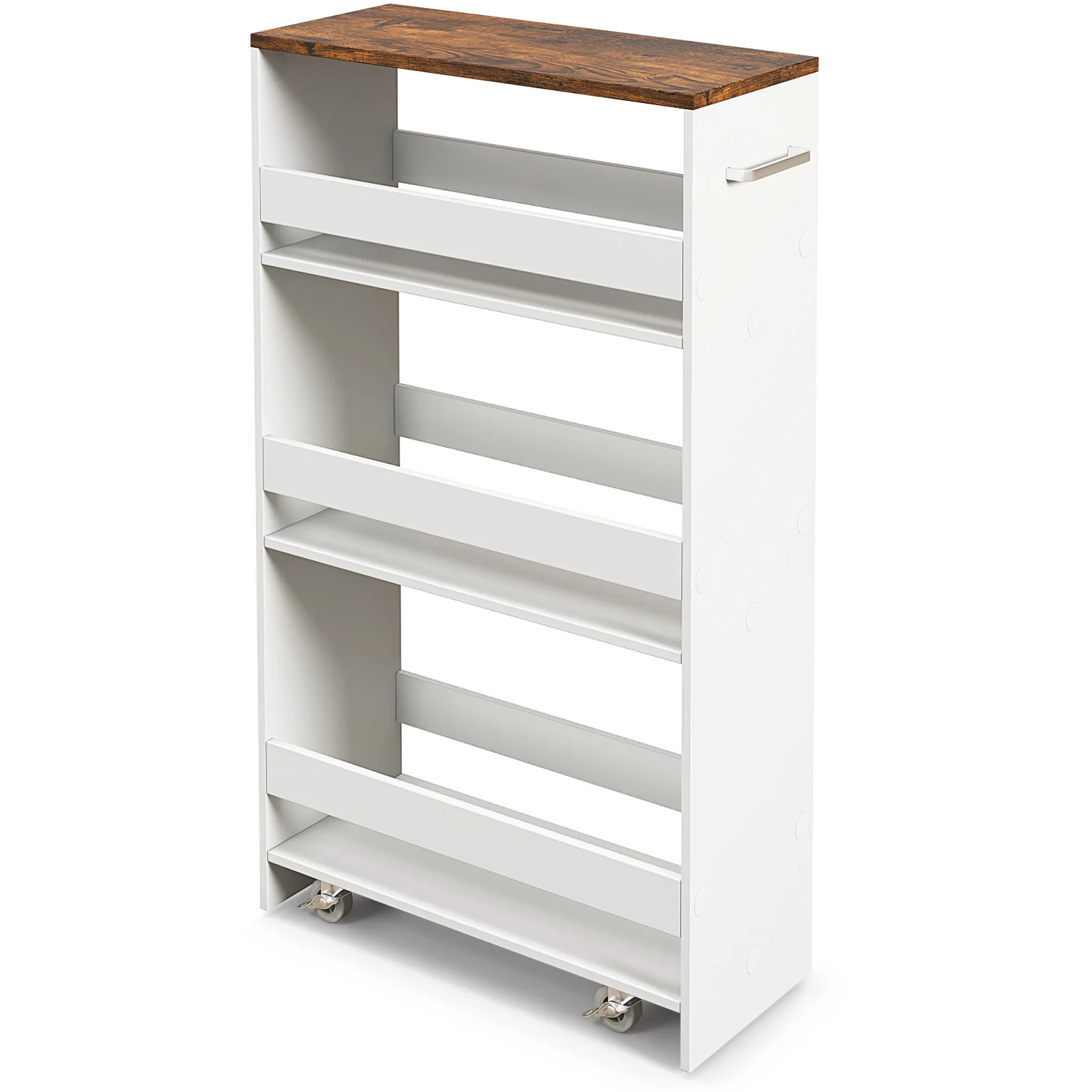 4-Tier Rolling Storage Cart, Slim Kitchen Cart, Rustic Brown - Image 4