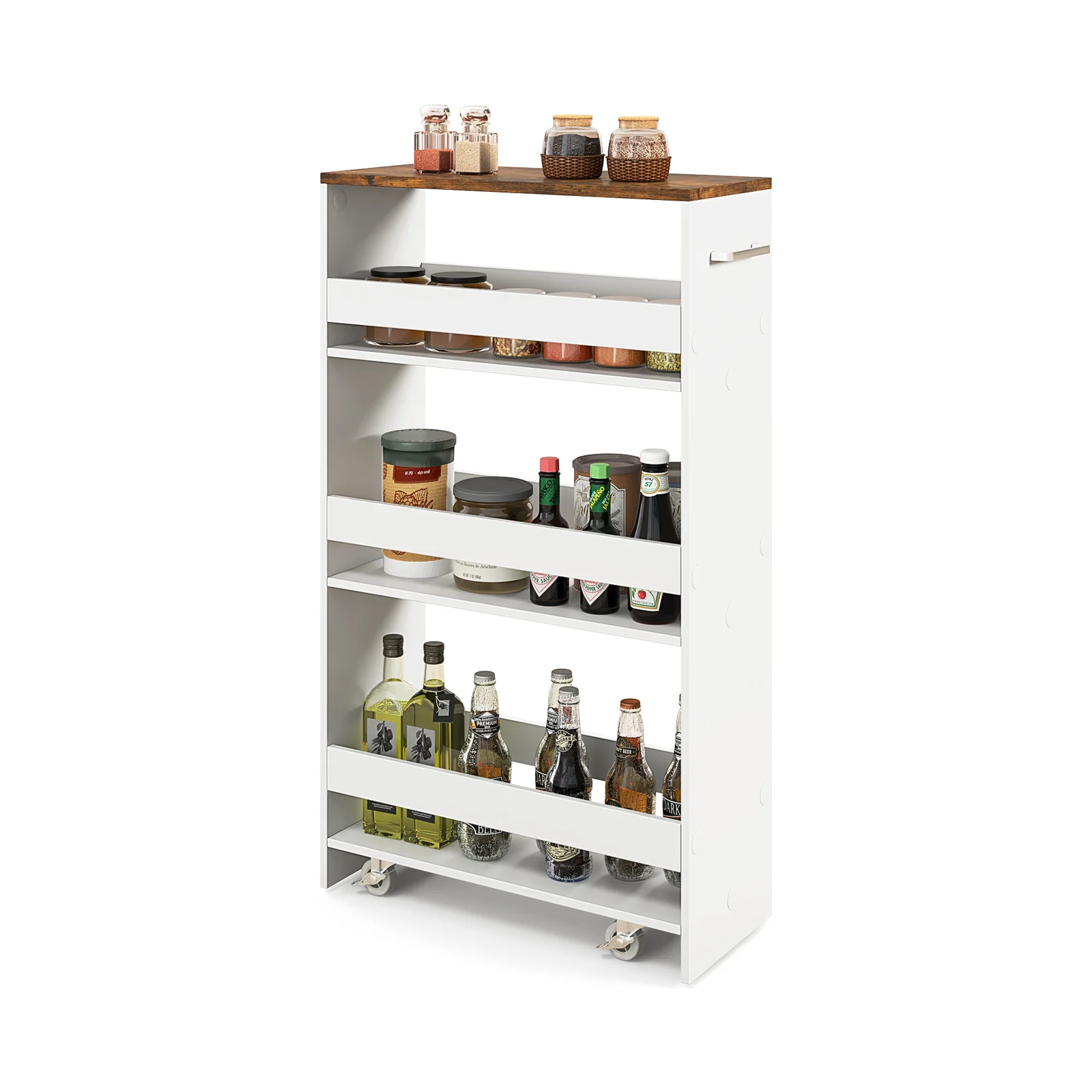 4-Tier Rolling Storage Cart, Slim Kitchen Cart, Rustic Brown - Image 5