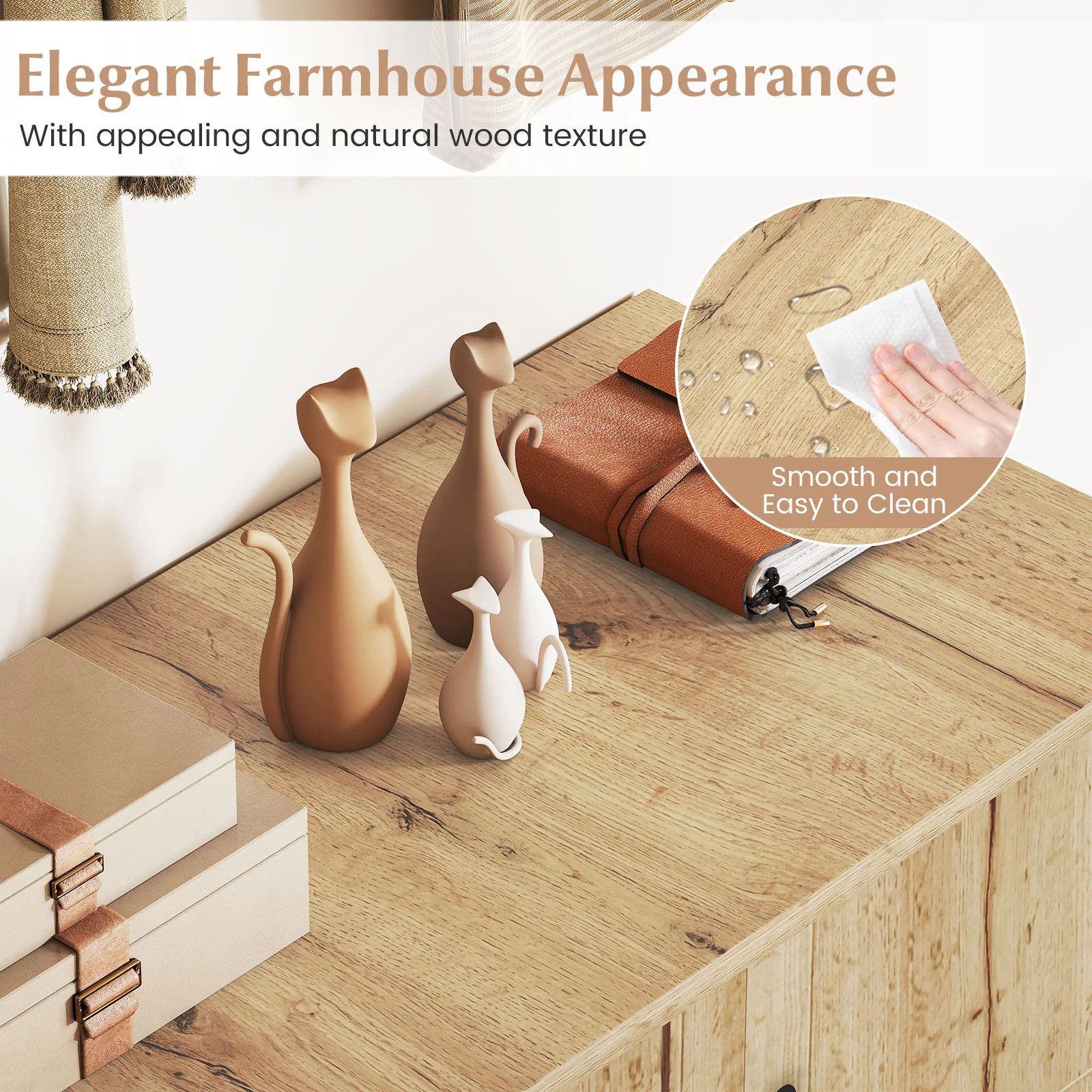 4-Tier Shoe Organizer with Removable Shelves and 2 Doors, Natural - Image 9