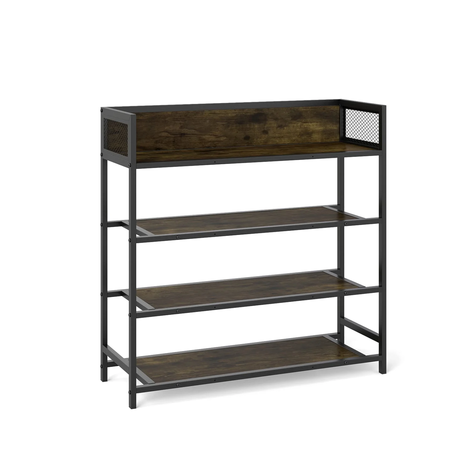 4-Tier Shoe Rack, Industrial Metal Frame, Rustic Brown - Image 4