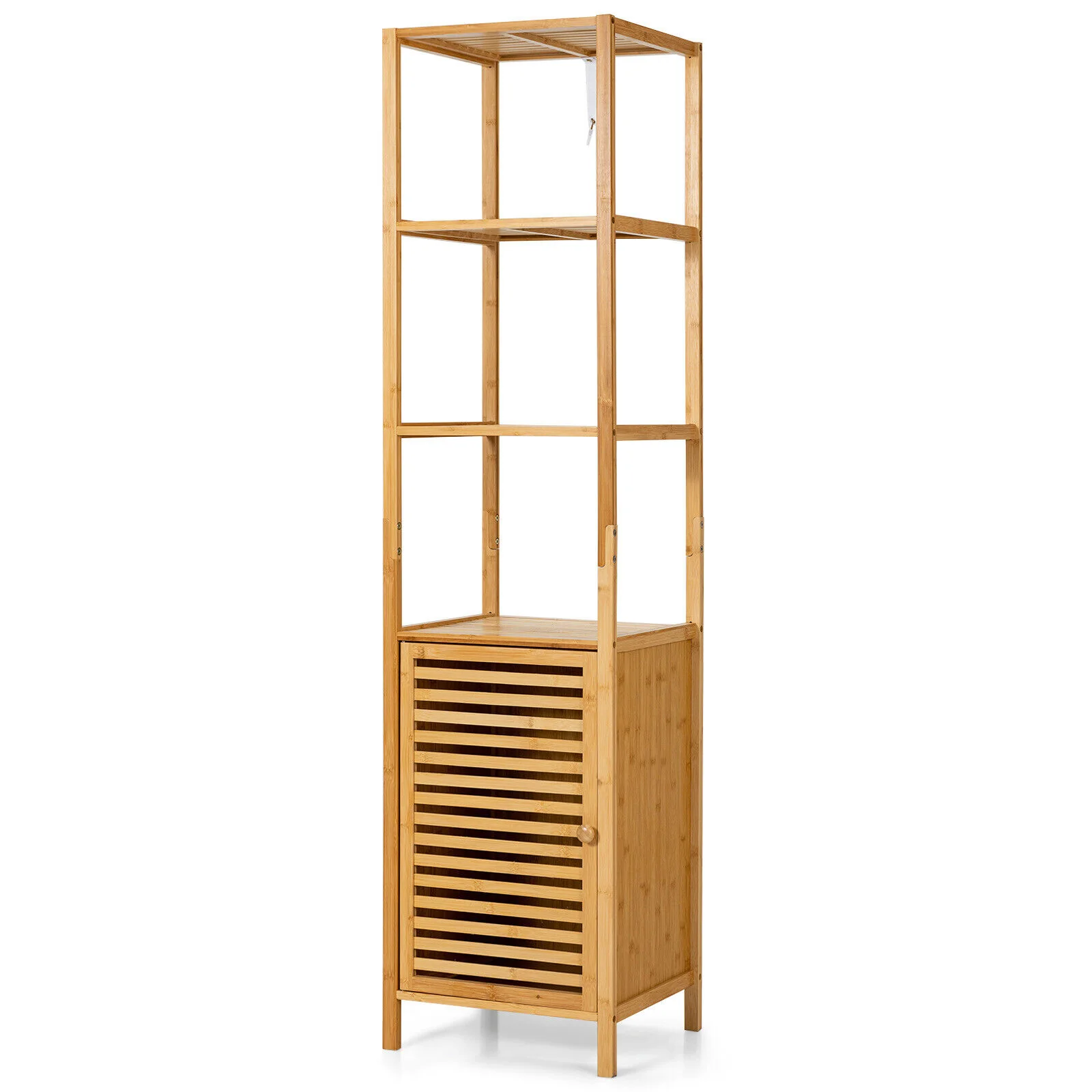 4-Tier Slim Bamboo Storage Cabinet, Shutter Door, Anti-Toppling Device, Natural - Image 4