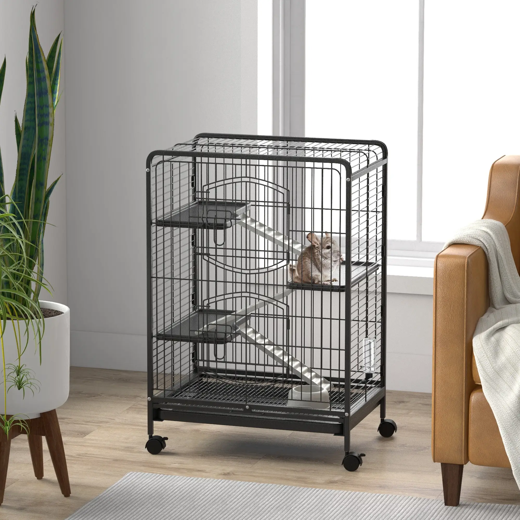 4-Tier Small Animal Cage, Rabbit Ferret Chinchilla Playpen, 24" x 17" x 37" - Image 2