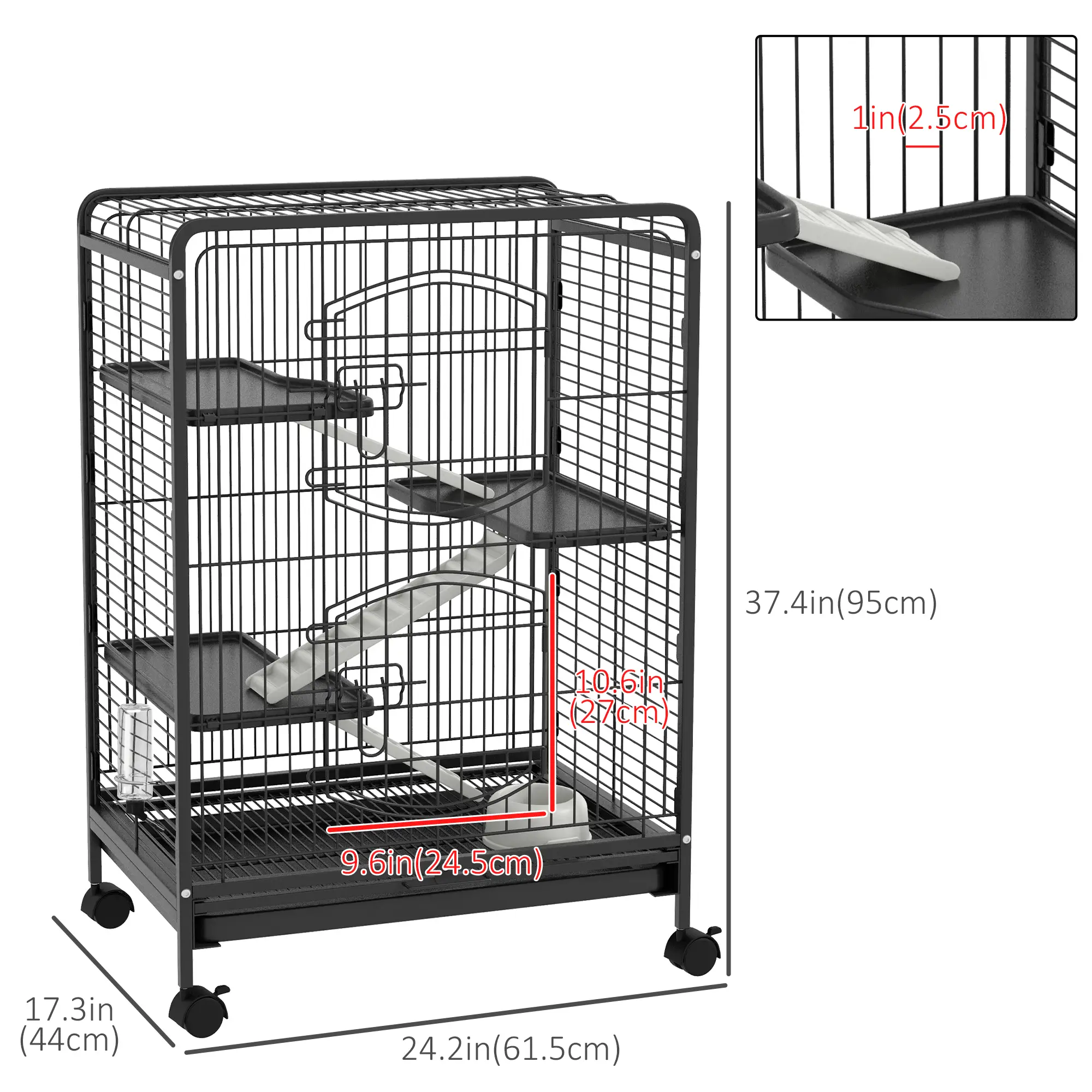 4-Tier Small Animal Cage, Rabbit Ferret Chinchilla Playpen, 24" x 17" x 37" - Image 3