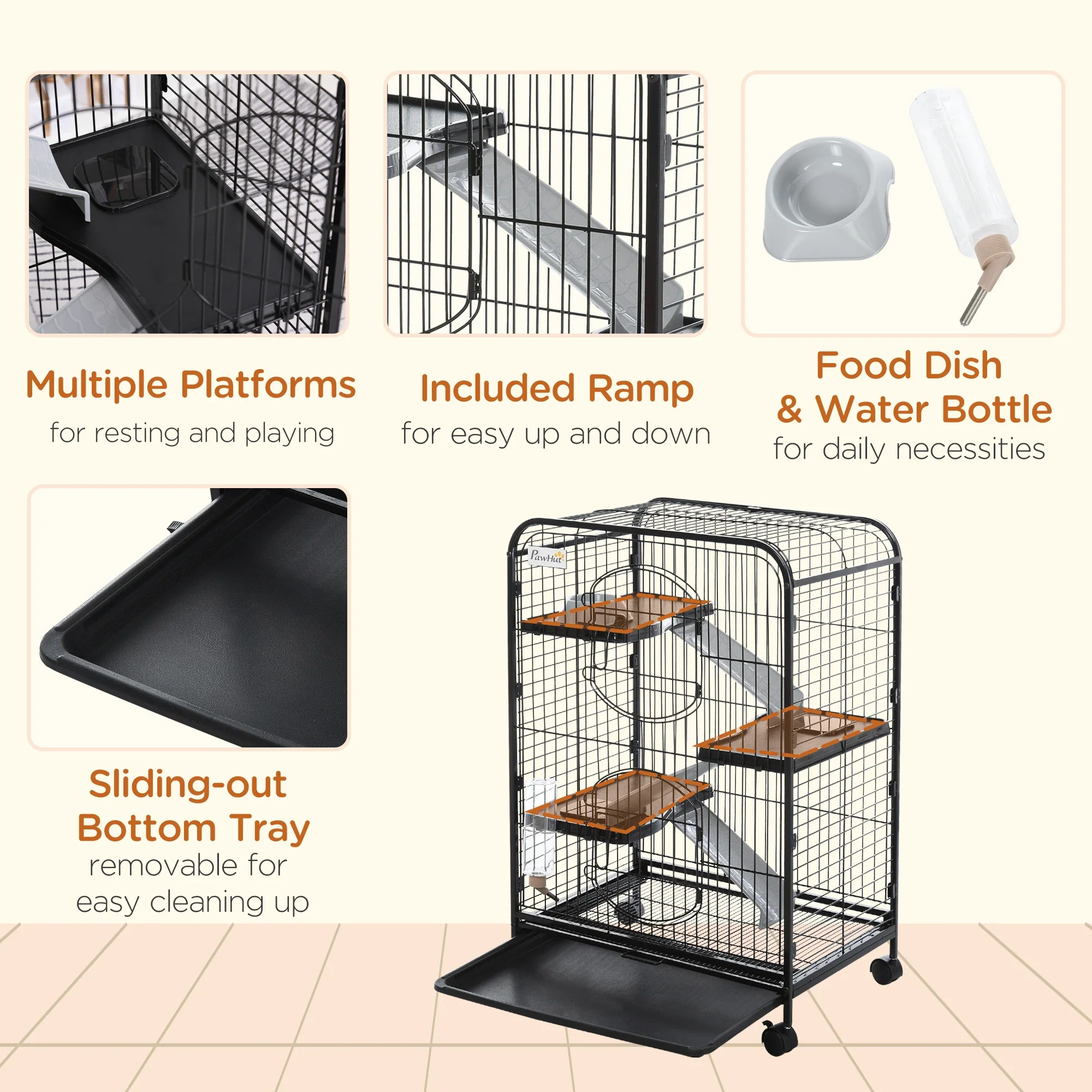 4-Tier Small Animal Cage, Rabbit Ferret Chinchilla Playpen, 24" x 17" x 37" - Image 6