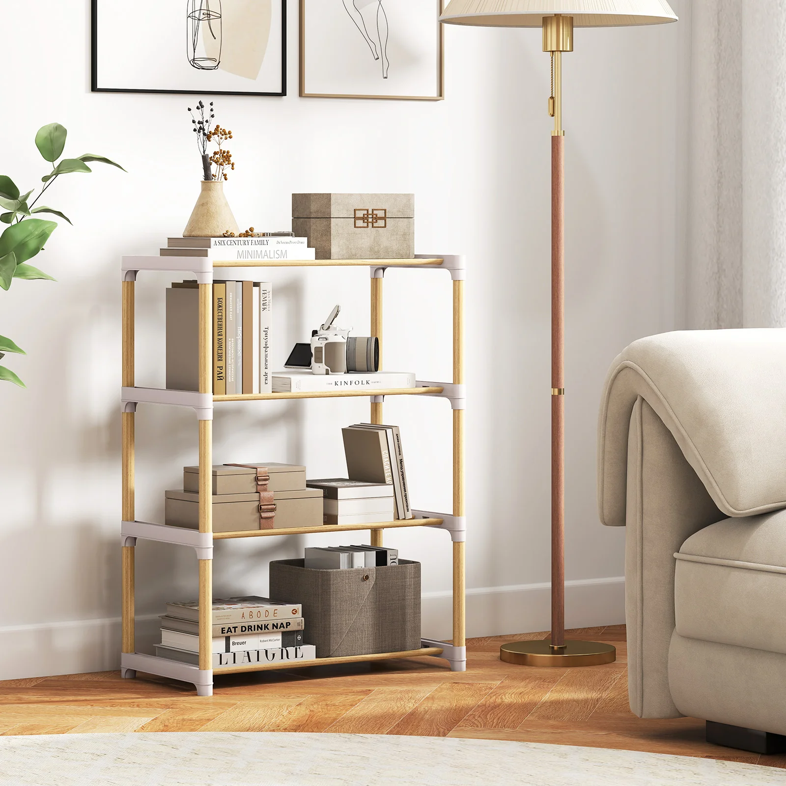 4-Tier Solid Wood Shoe Rack, Slatted Open Shelves, Gray - Image 8