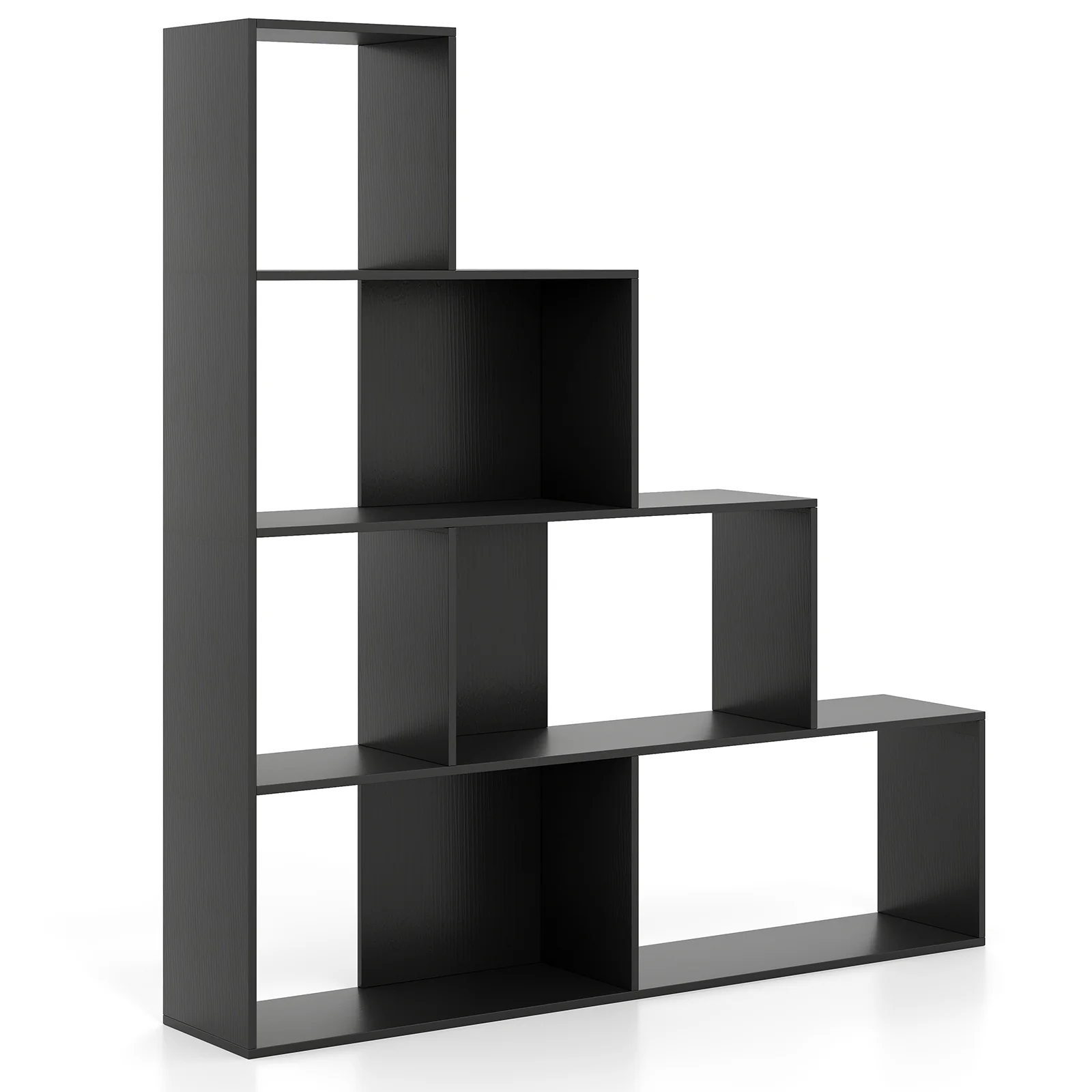 4-Tier Stepped Bookshelf, 6 Storage Cubes, Black
