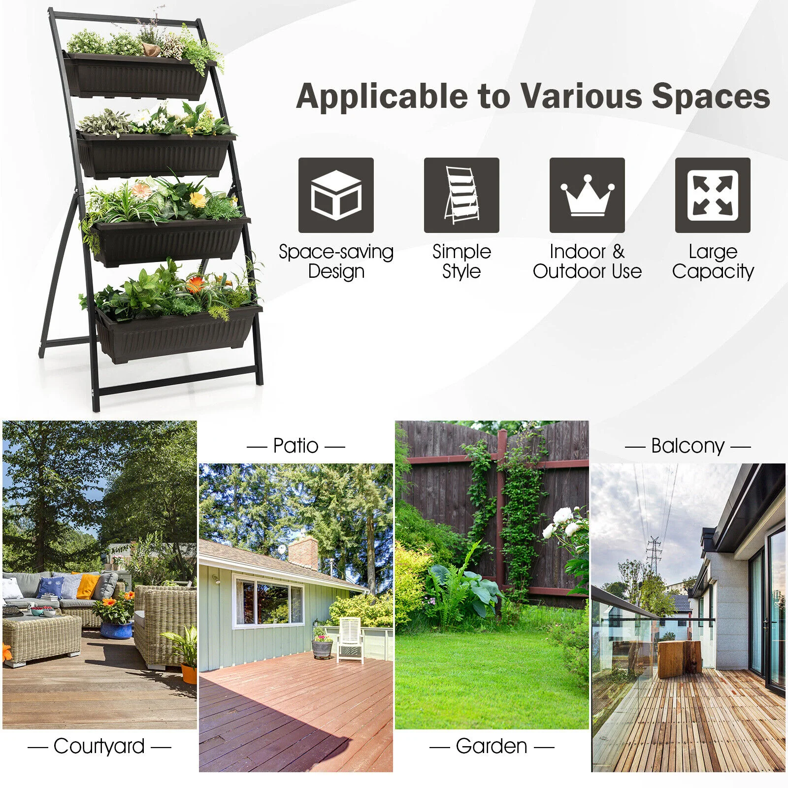 4-Tier Vertical Raised Garden Bed, M, Black - Image 10