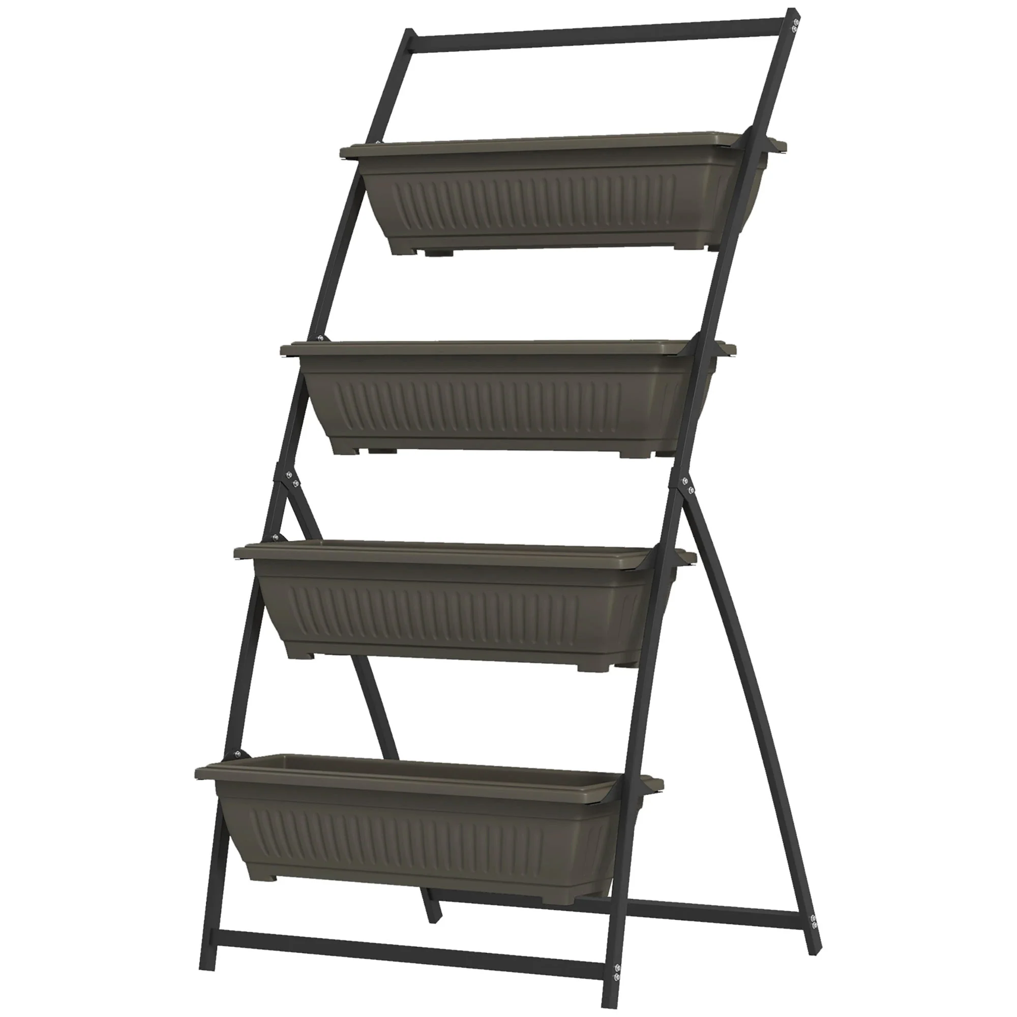 4-Tier Vertical Raised Garden Planter, 4 Boxes, Outdoor Plant Stand, Brown