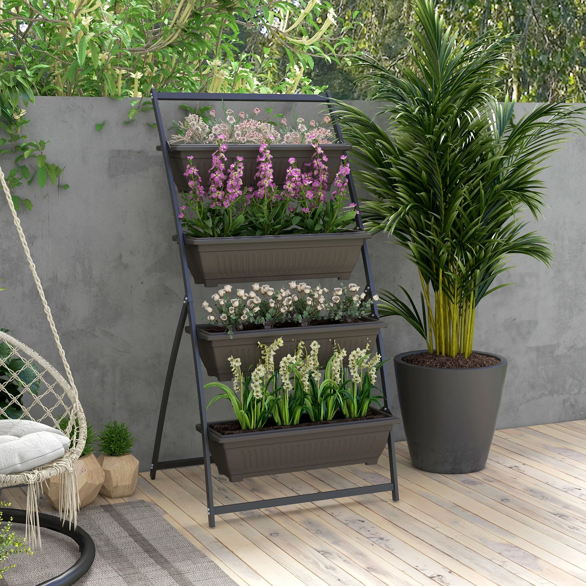 4-Tier Vertical Raised Garden Planter, 4 Boxes, Outdoor Plant Stand, Brown - Image 2