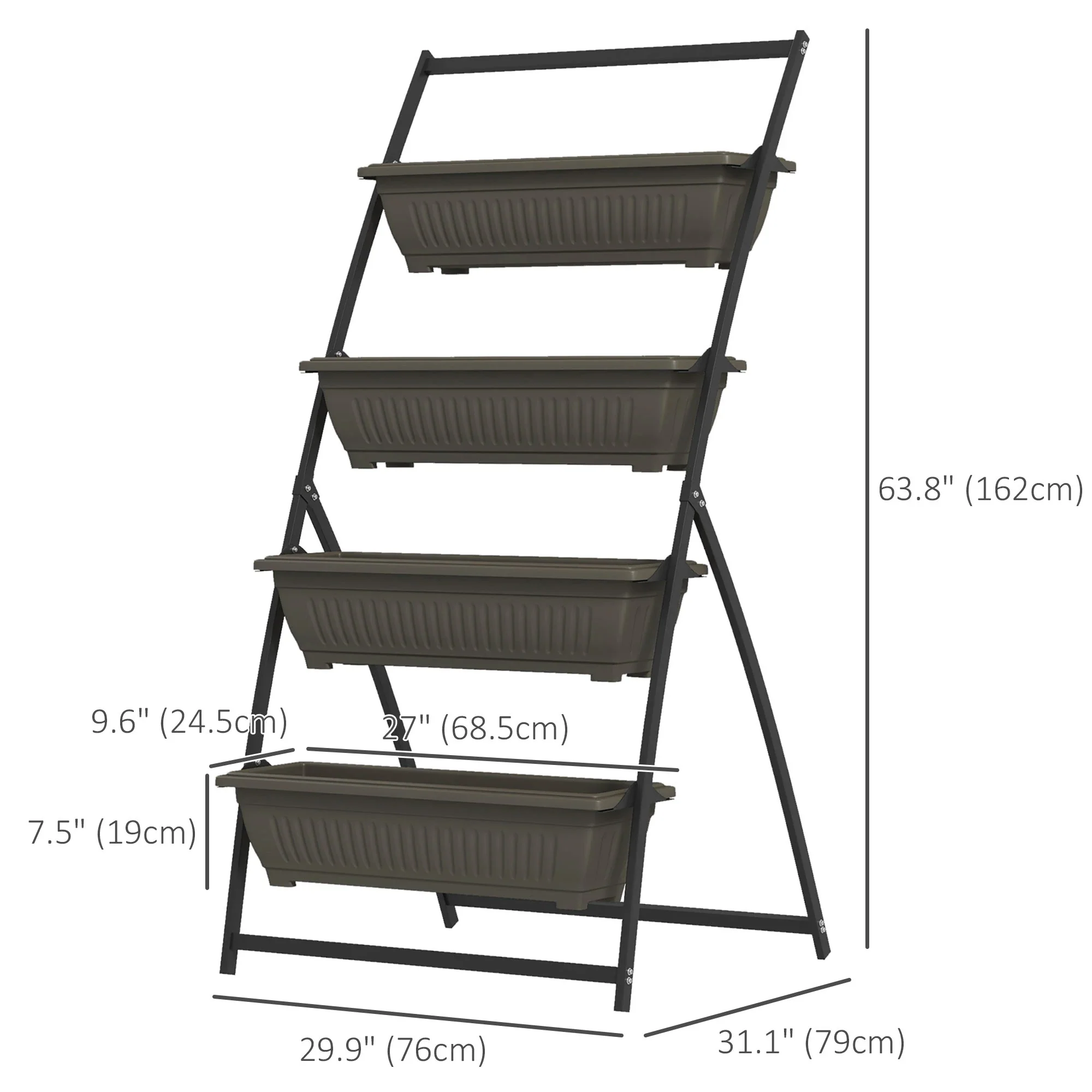 4-Tier Vertical Raised Garden Planter, 4 Boxes, Outdoor Plant Stand, Brown - Image 3