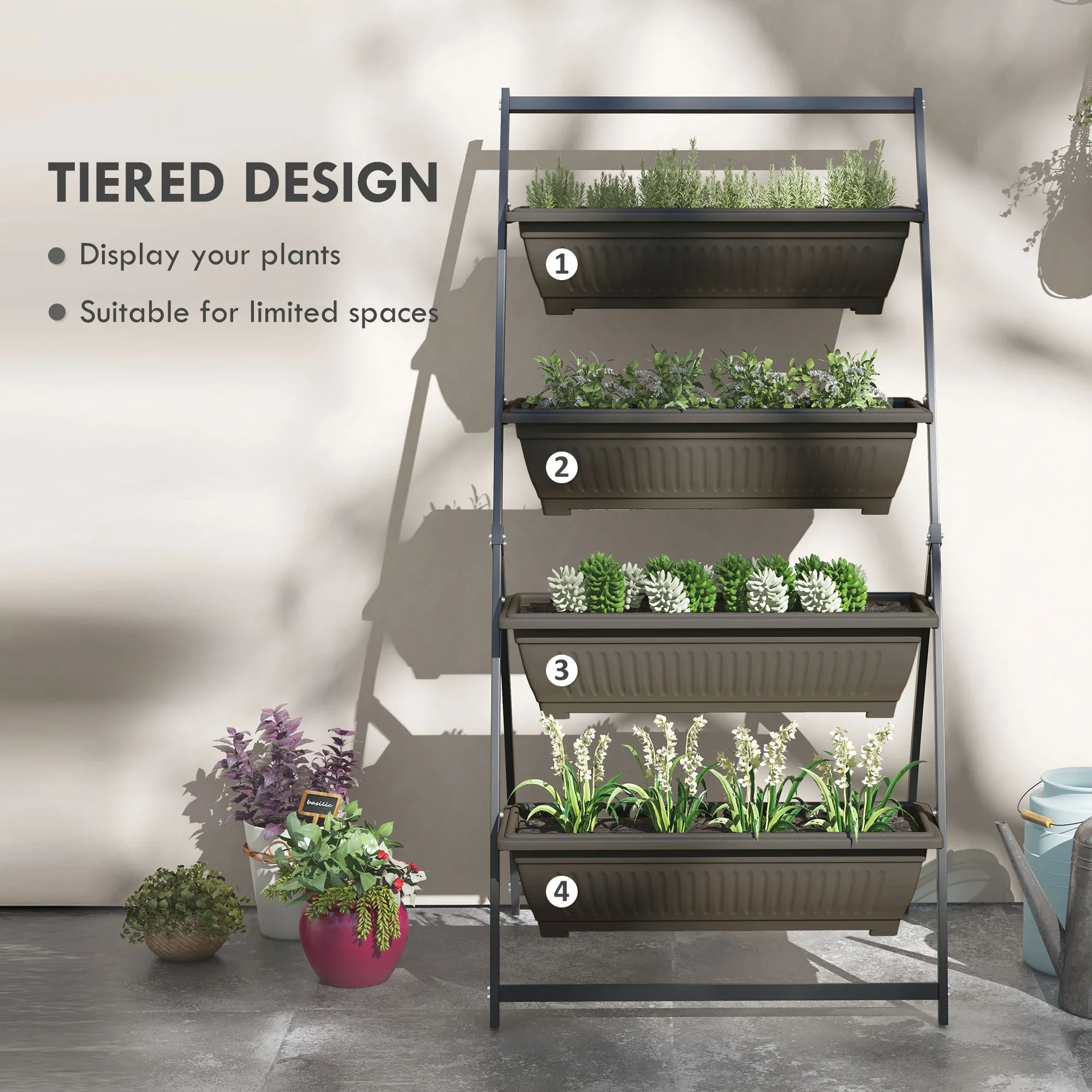 4-Tier Vertical Raised Garden Planter, 4 Boxes, Outdoor Plant Stand, Brown - Image 4