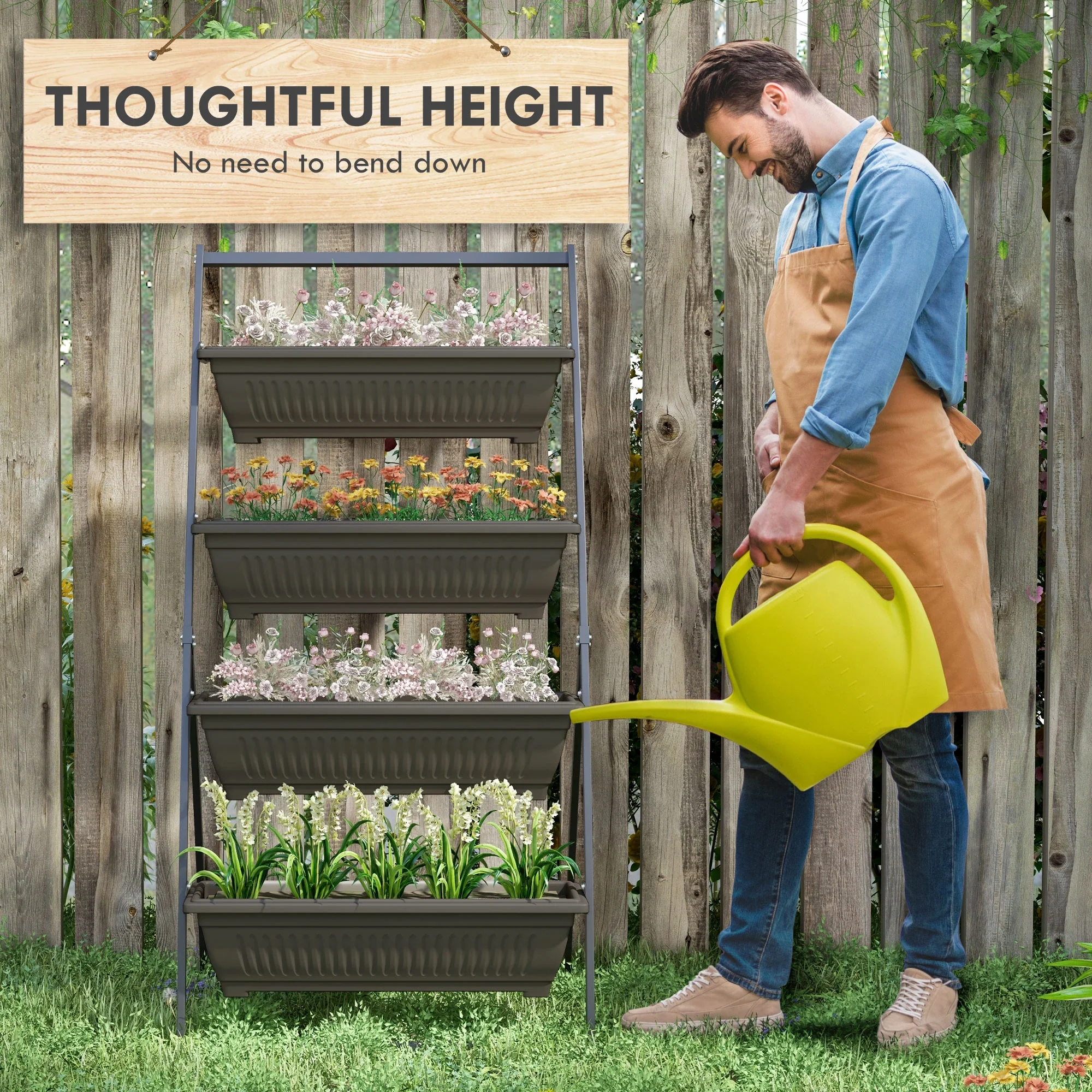 4-Tier Vertical Raised Garden Planter, 4 Boxes, Outdoor Plant Stand, Brown - Image 5