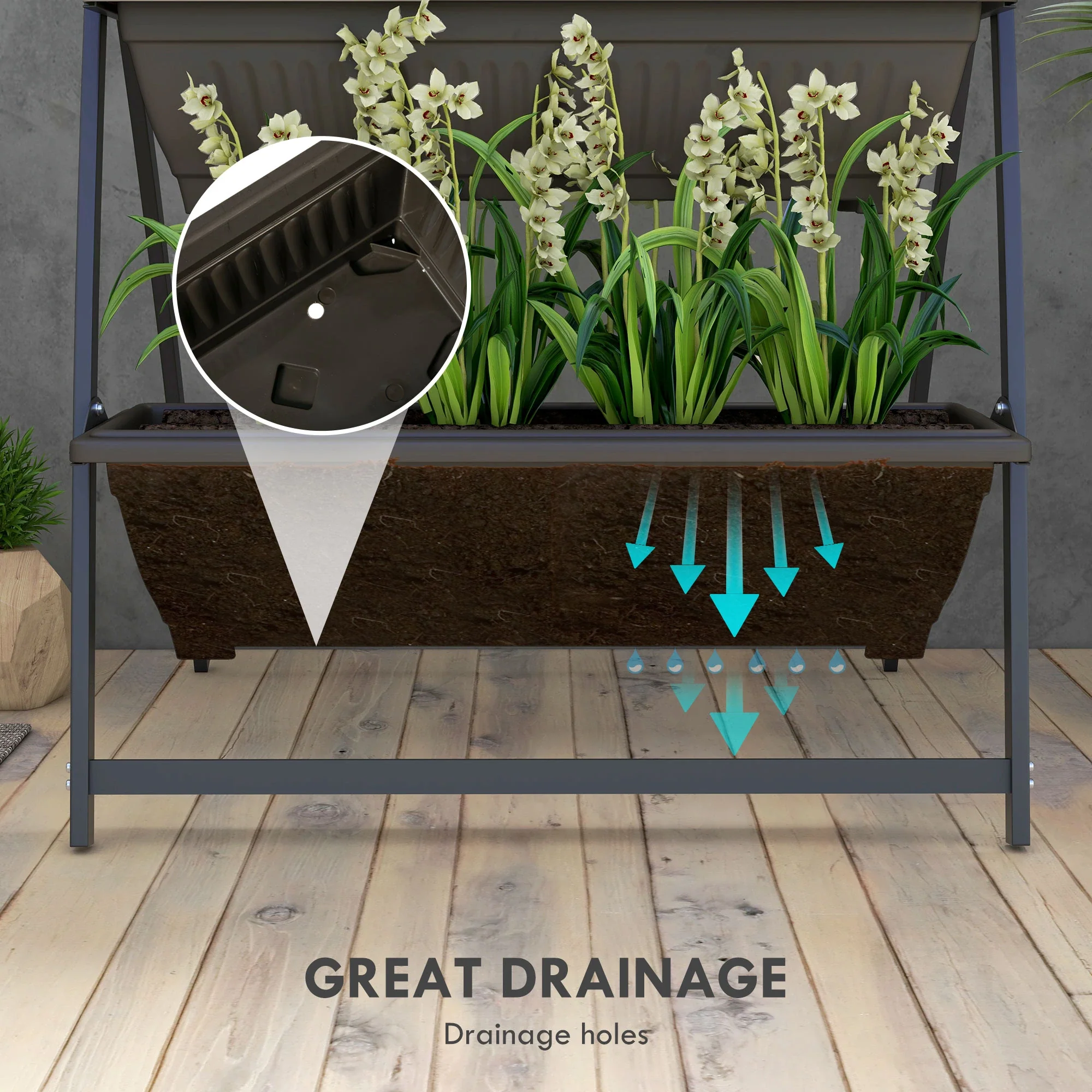 4-Tier Vertical Raised Garden Planter, 4 Boxes, Outdoor Plant Stand, Brown - Image 6