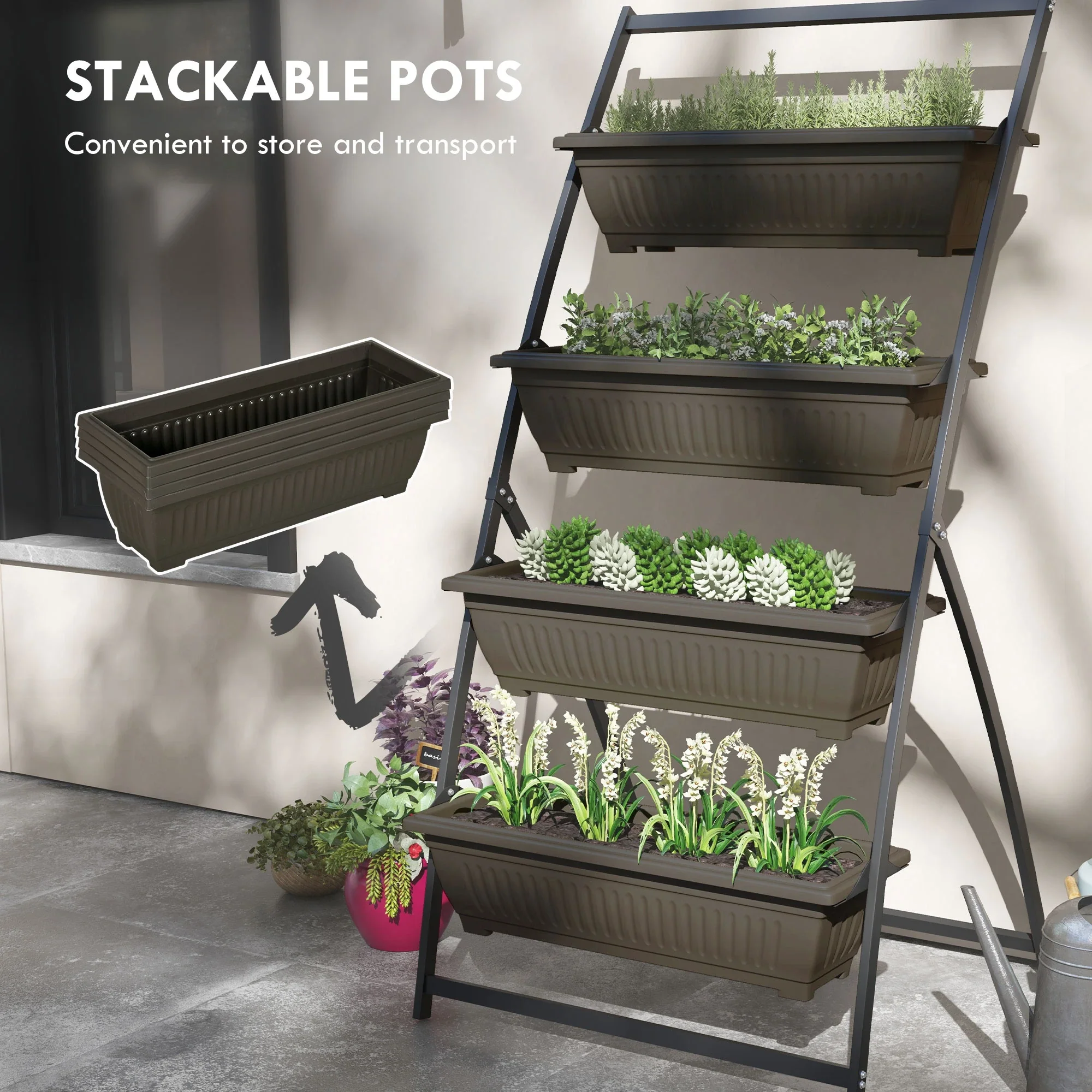4-Tier Vertical Raised Garden Planter, 4 Boxes, Outdoor Plant Stand, Brown - Image 7