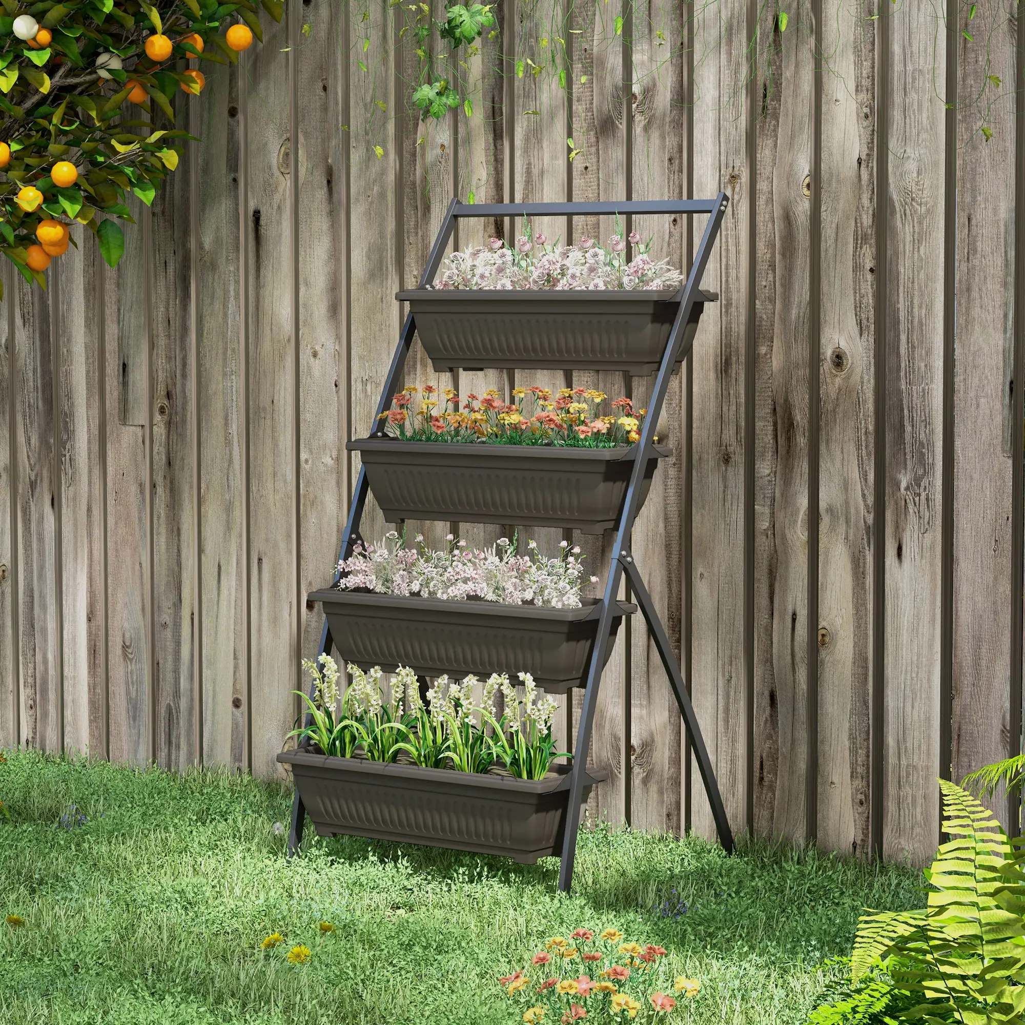 4-Tier Vertical Raised Garden Planter, 4 Boxes, Outdoor Plant Stand, Brown - Image 8