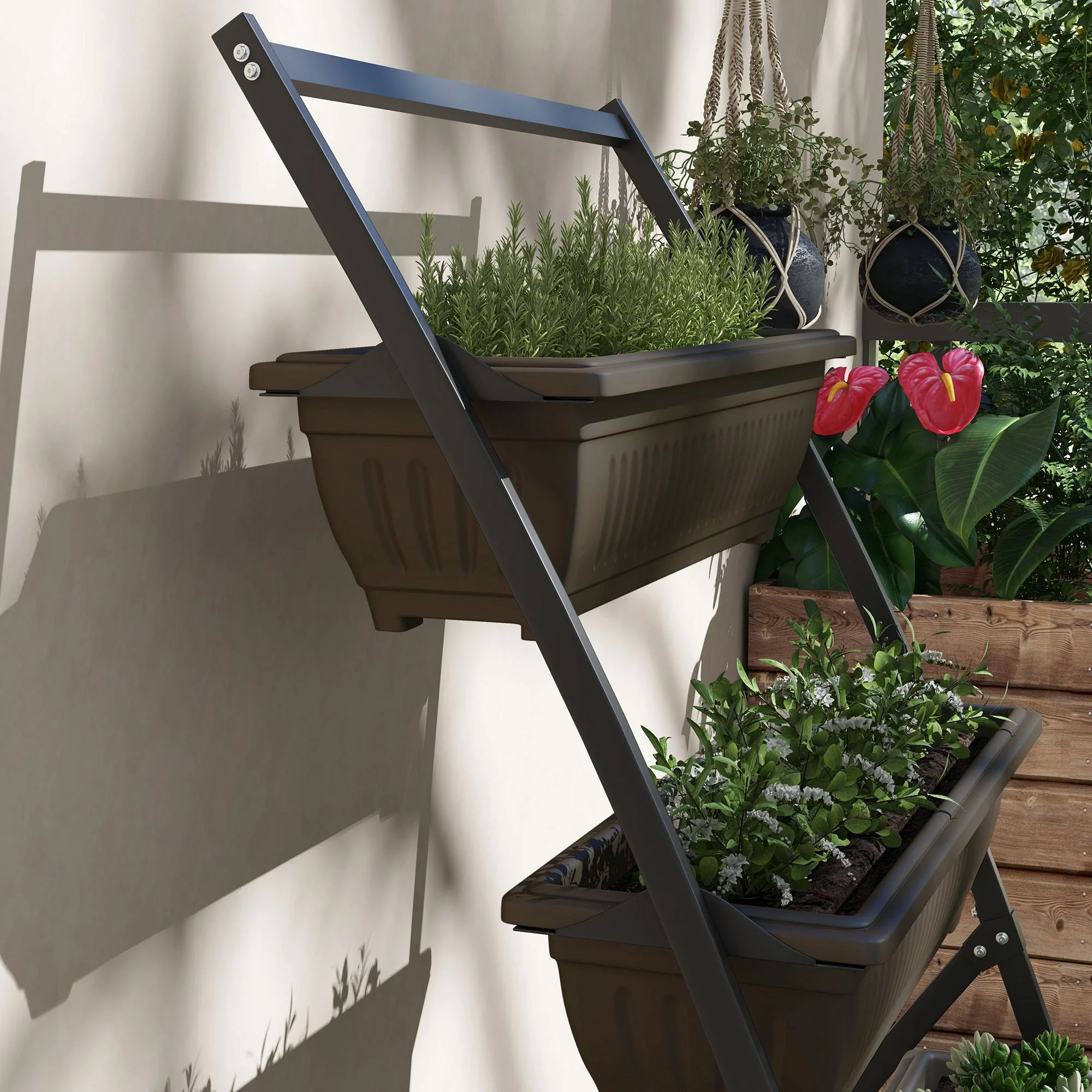 4-Tier Vertical Raised Garden Planter, 4 Boxes, Outdoor Plant Stand, Brown - Image 9