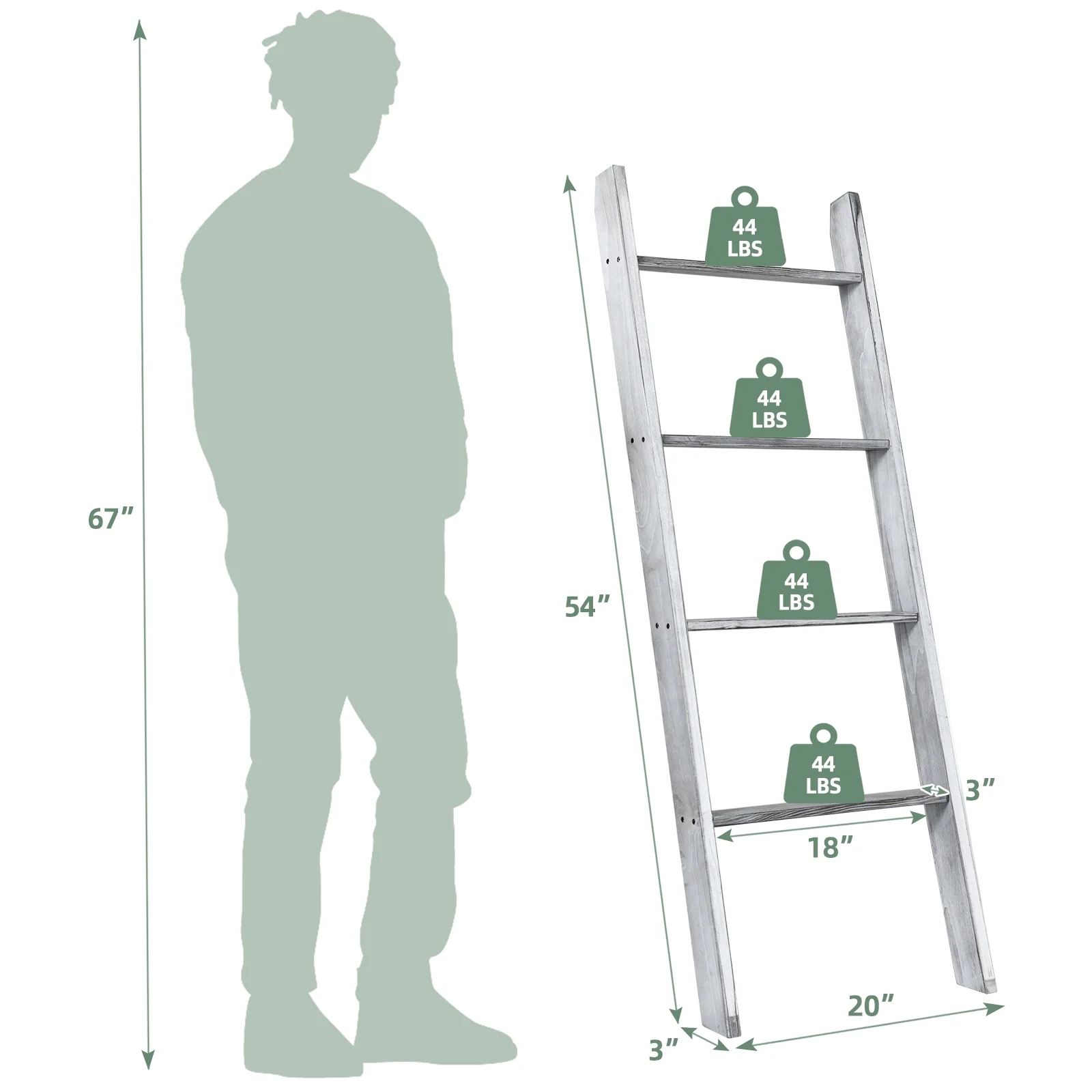 4-Tier Wall Leaning Ladder Shelf Stand, Gray - Image 5