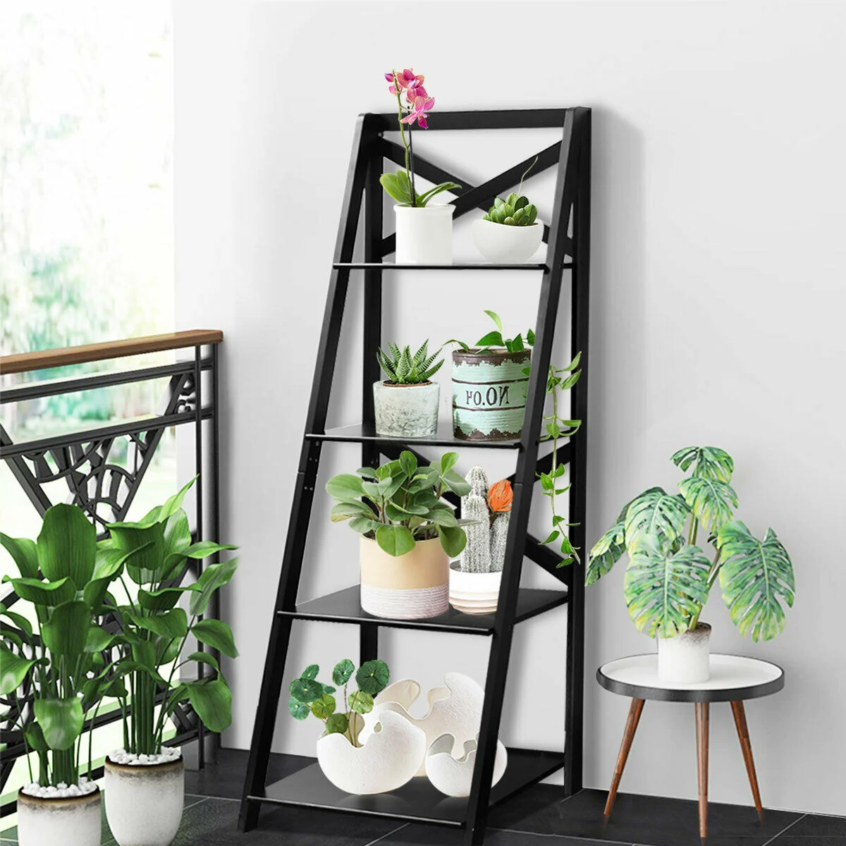 4-Tier Wood Display Storage Bookshelf, Black - Image 2