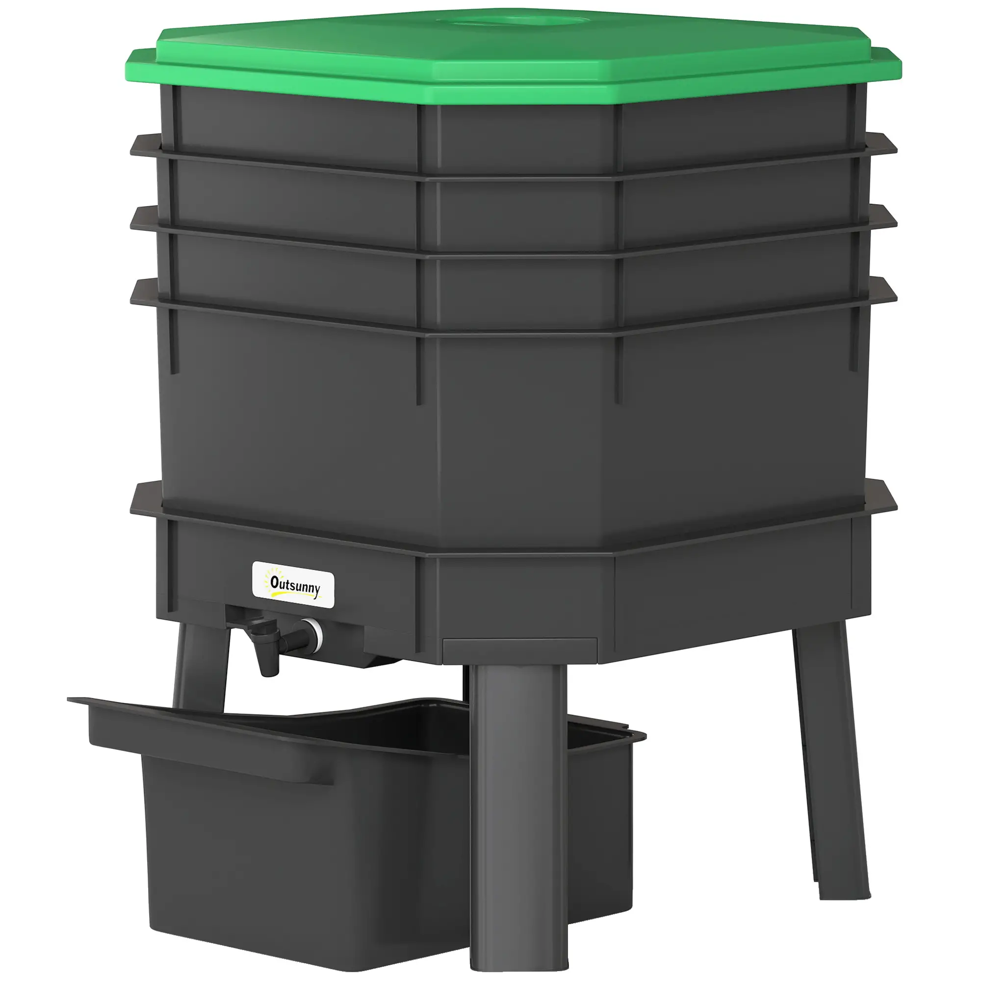 4-Tray Worm Composter Bin, 7.4 Gal, Dark Green
