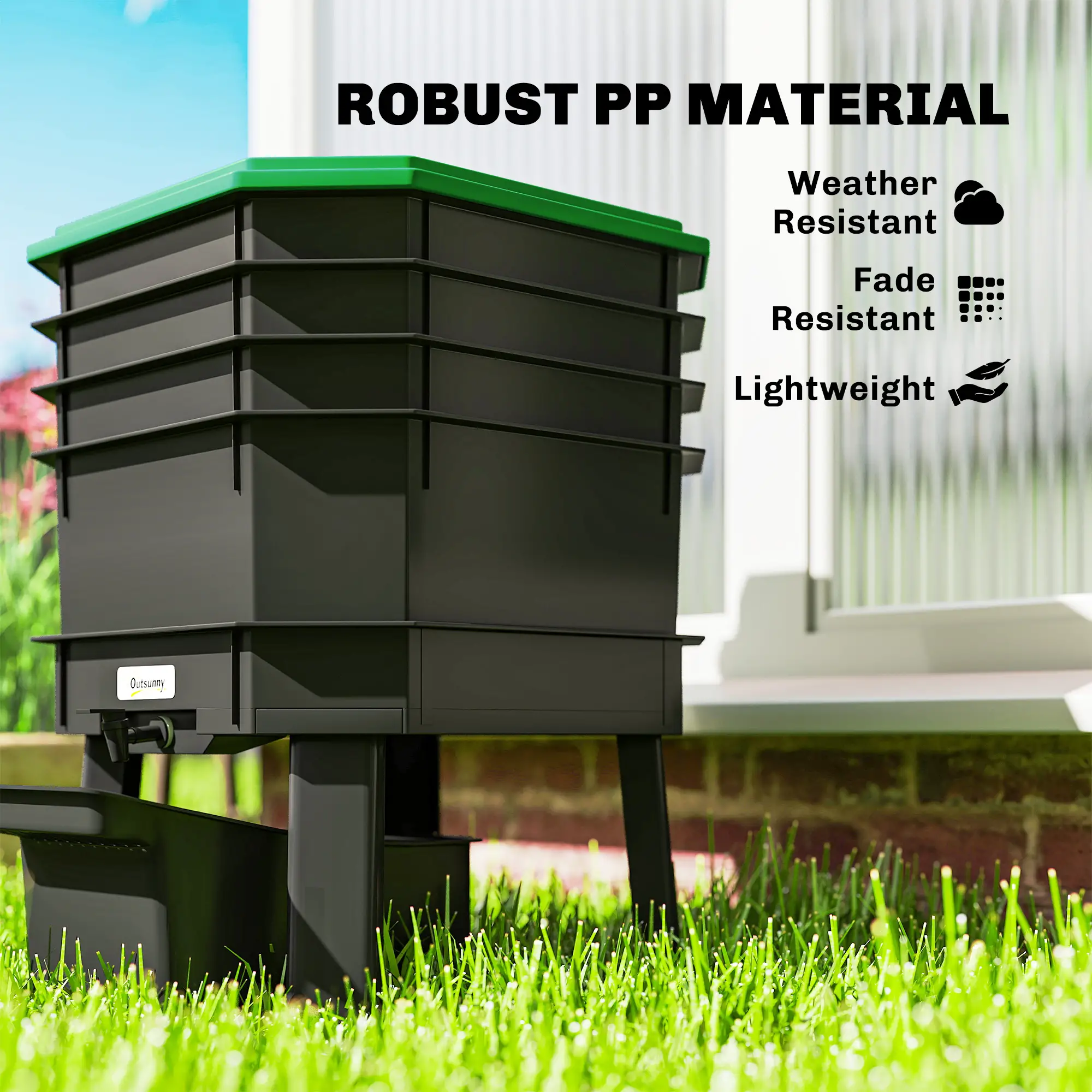 4-Tray Worm Composter Bin, 7.4 Gal, Dark Green - Image 10