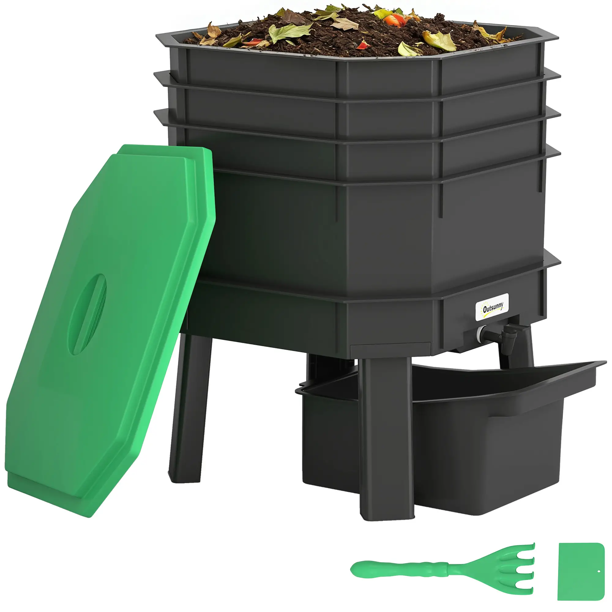 4-Tray Worm Composter Bin, 7.4 Gal, Dark Green - Image 11