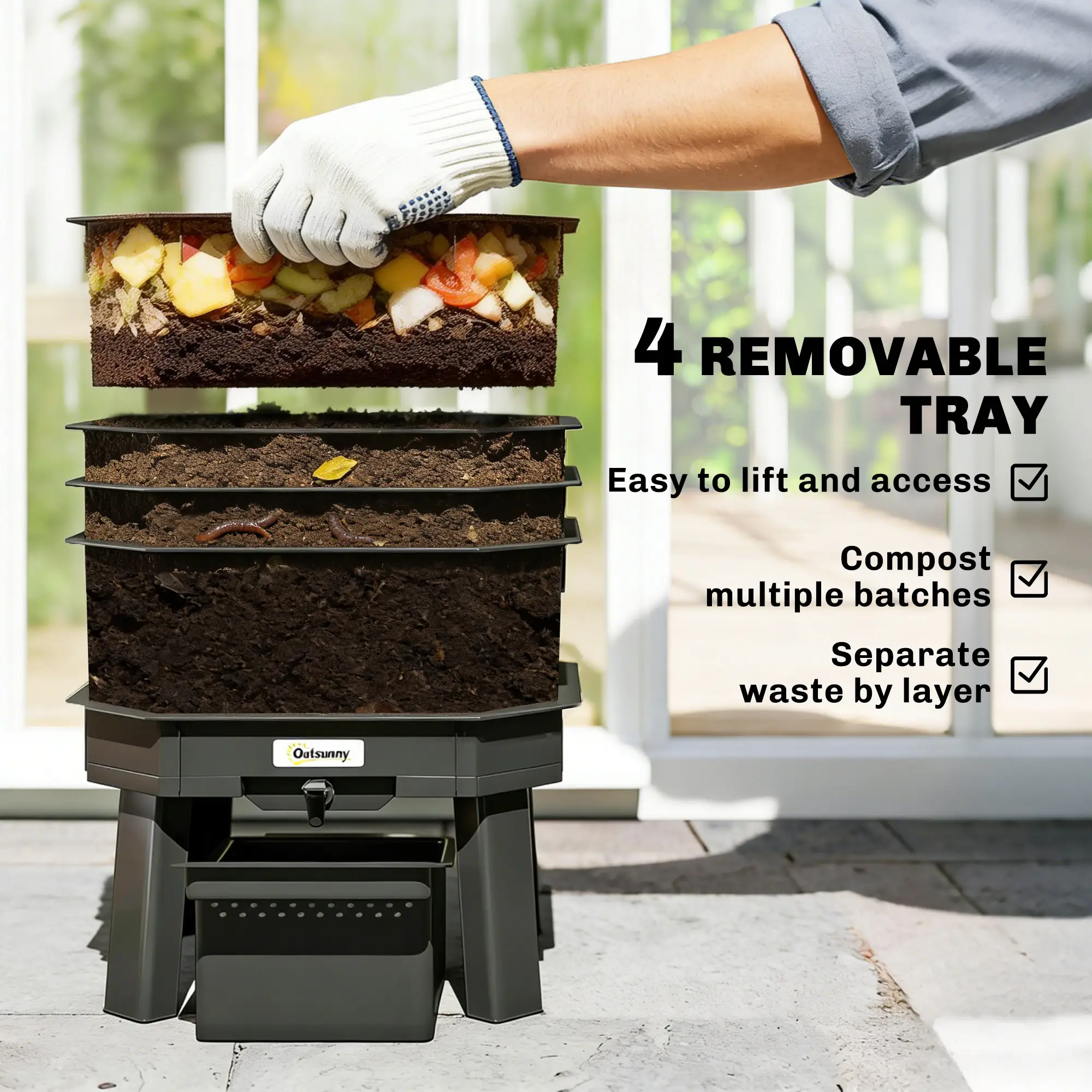 4-Tray Worm Composter Bin, 7.4 Gal, Dark Green - Image 6