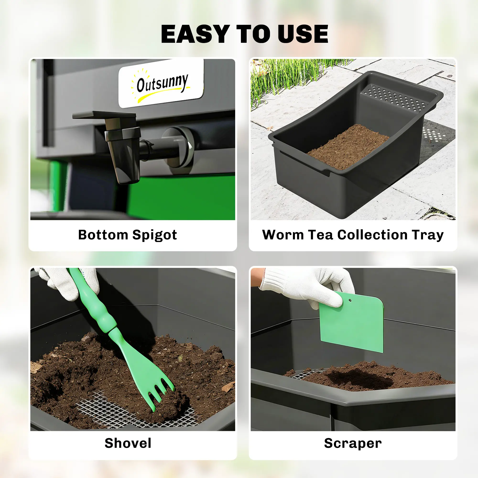 4-Tray Worm Composter Bin, 7.4 Gal, Dark Green - Image 9