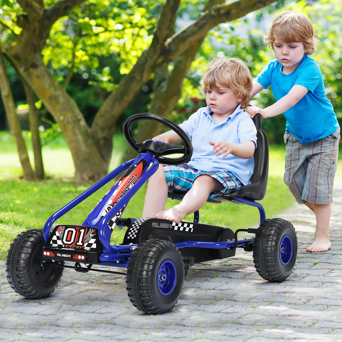 4 Wheel Pedal Powered Ride On, Adjustable Seat, Blue - Image 2